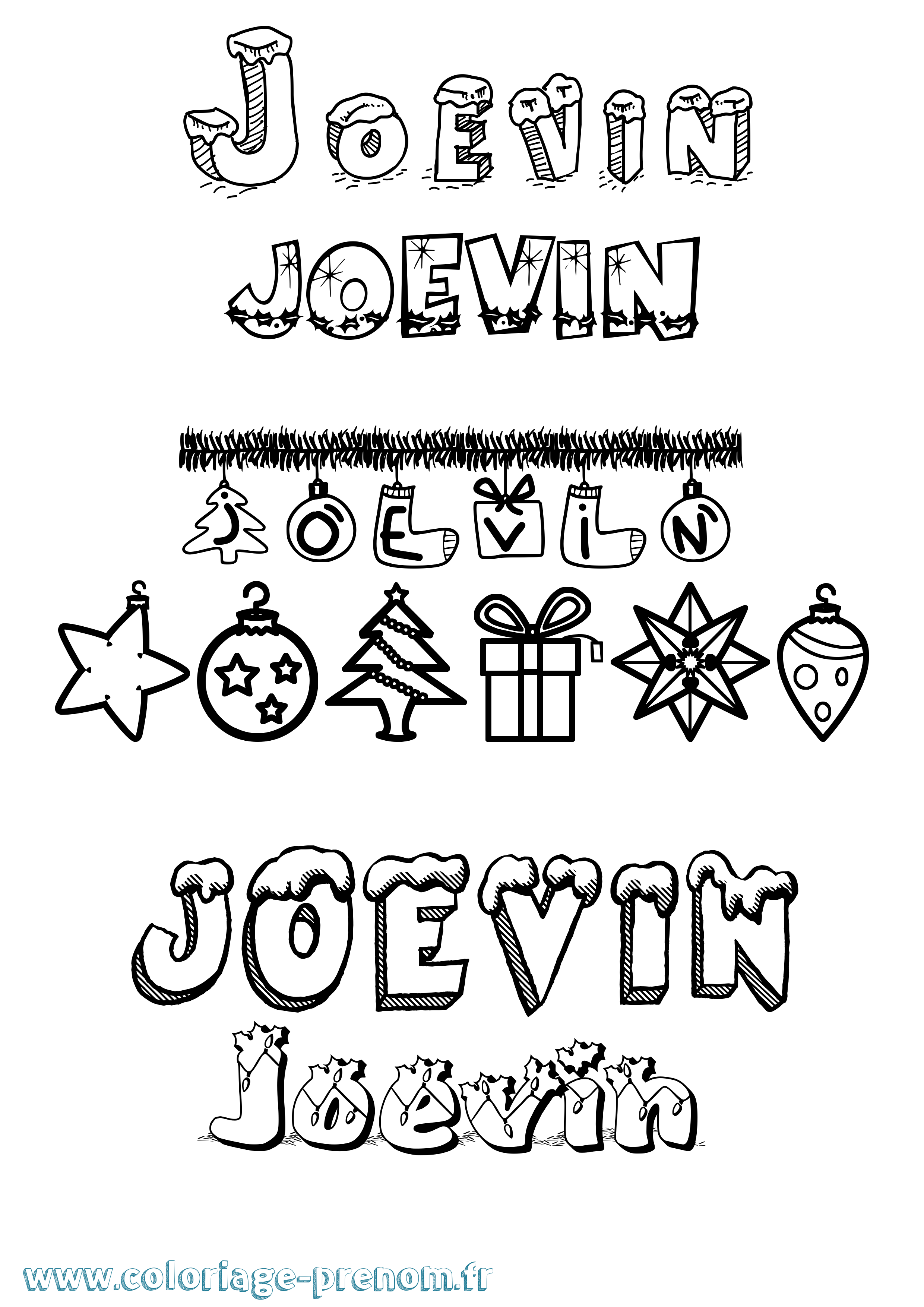 Coloriage Joevin Noël Coloriage prénom Joevin Noël
