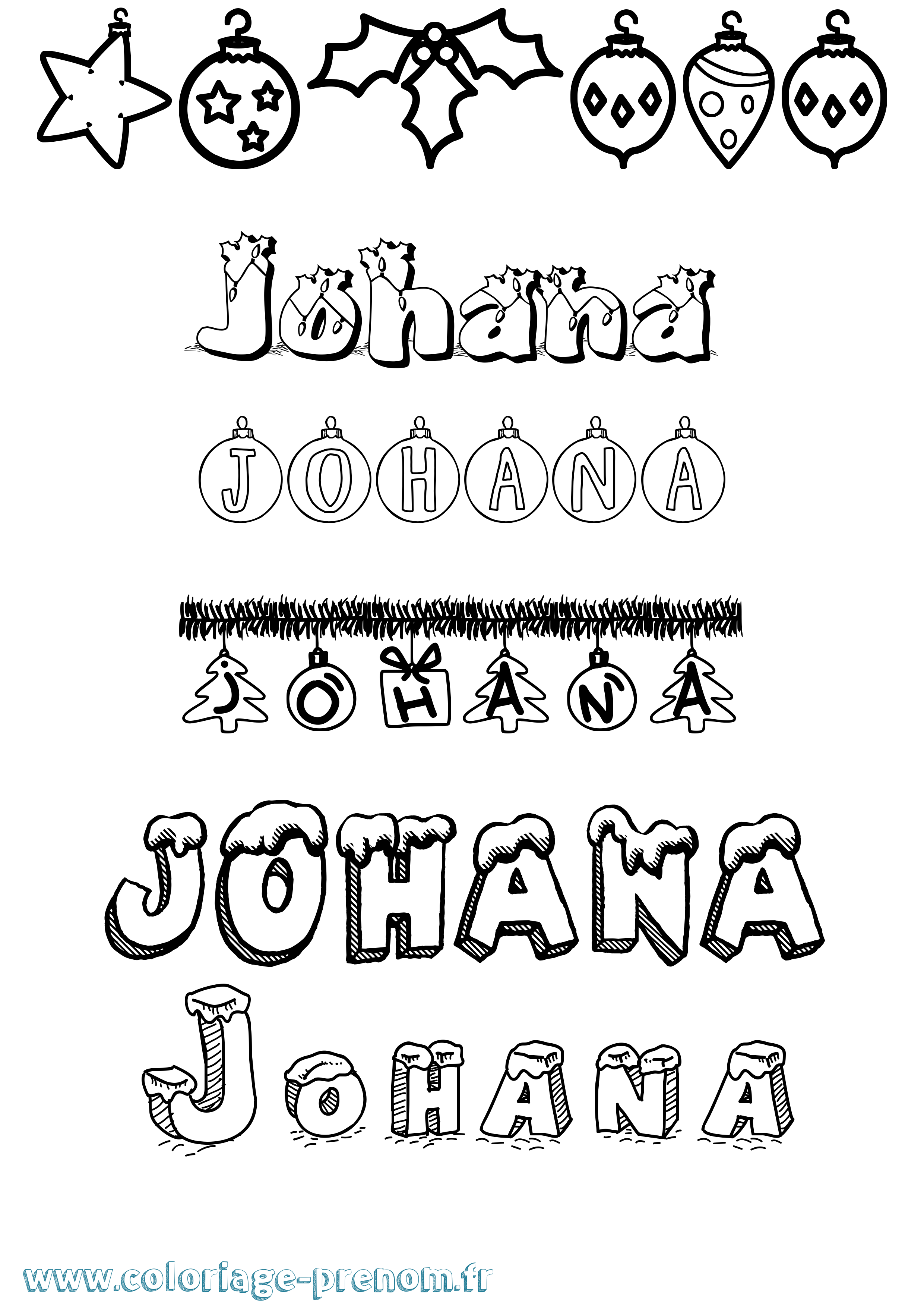 Coloriage Johana Noël Coloriage prénom Johana Noël
