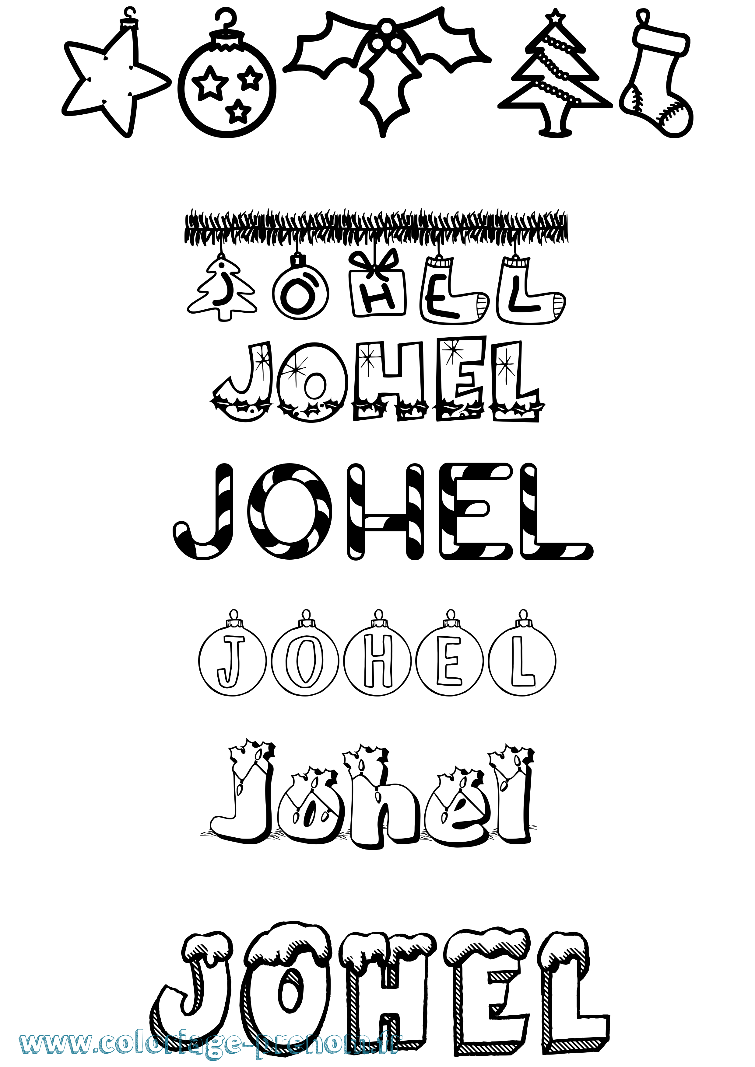 Coloriage Johel Noël Coloriage prénom Johel Noël