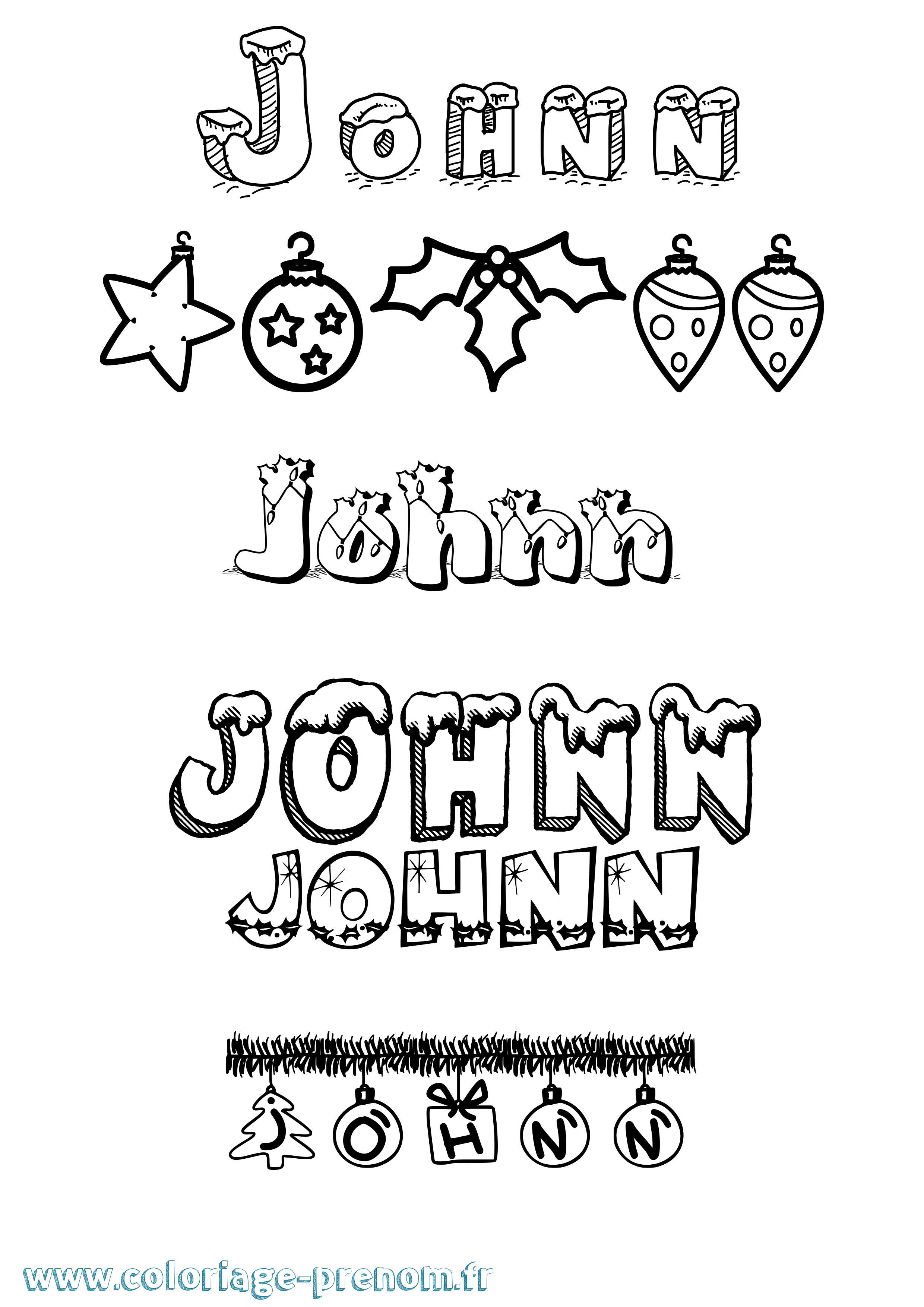 Coloriage Johnn Noël Coloriage prénom Johnn Noël