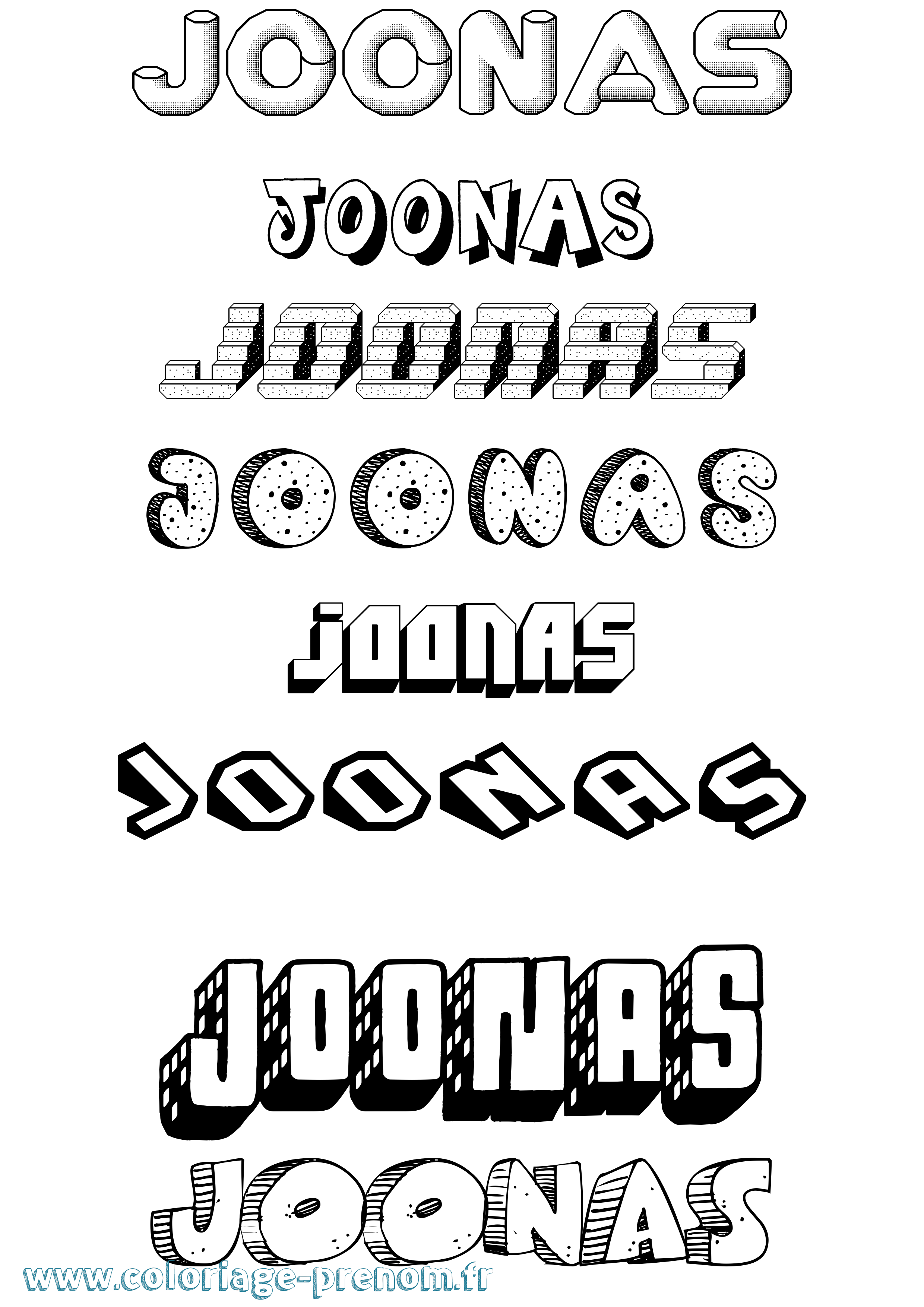 Coloriage Joonas Effet 3D Coloriage prénom Joonas Effet 3D