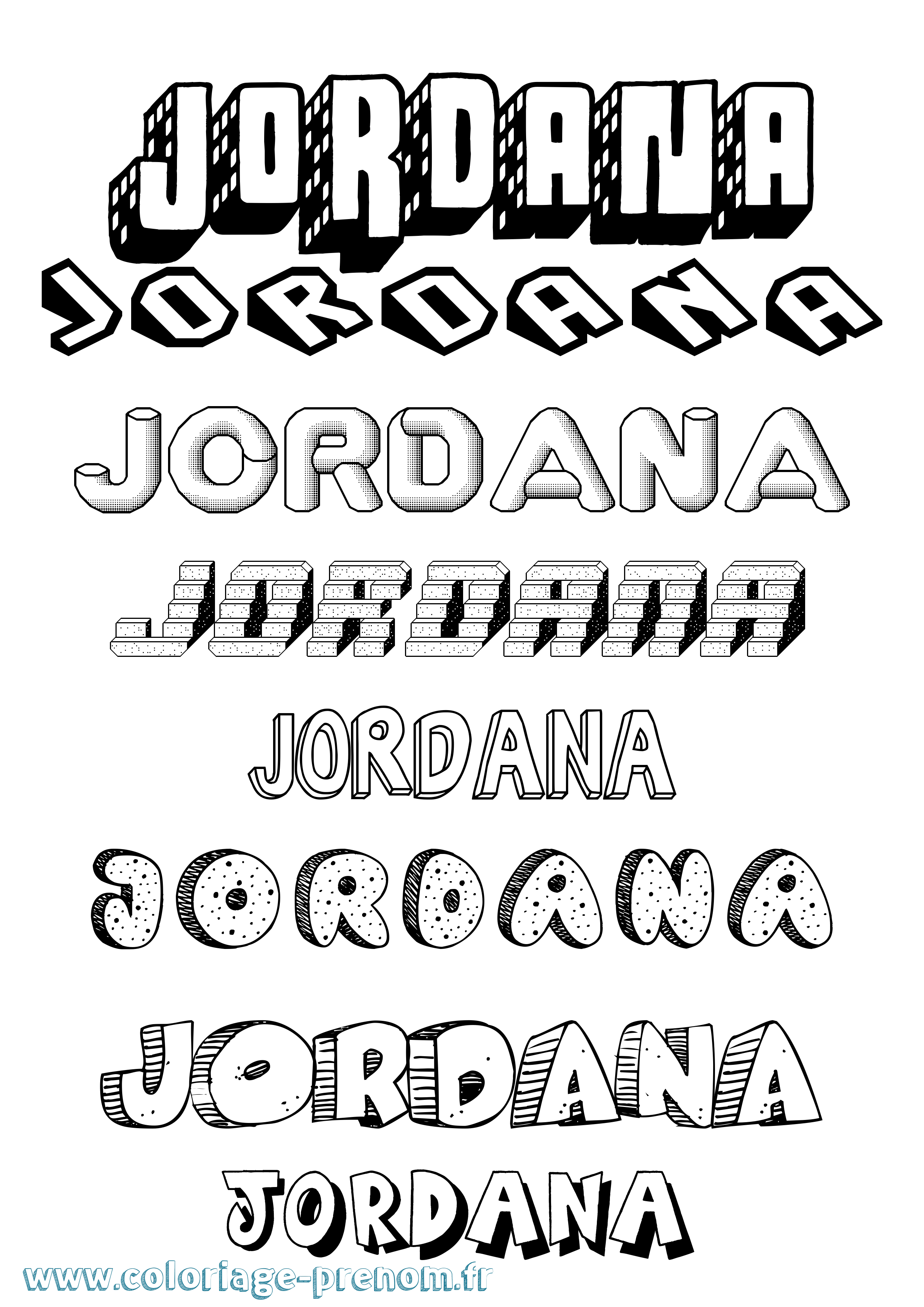 Coloriage Jordana Effet 3D Coloriage prénom Jordana Effet 3D
