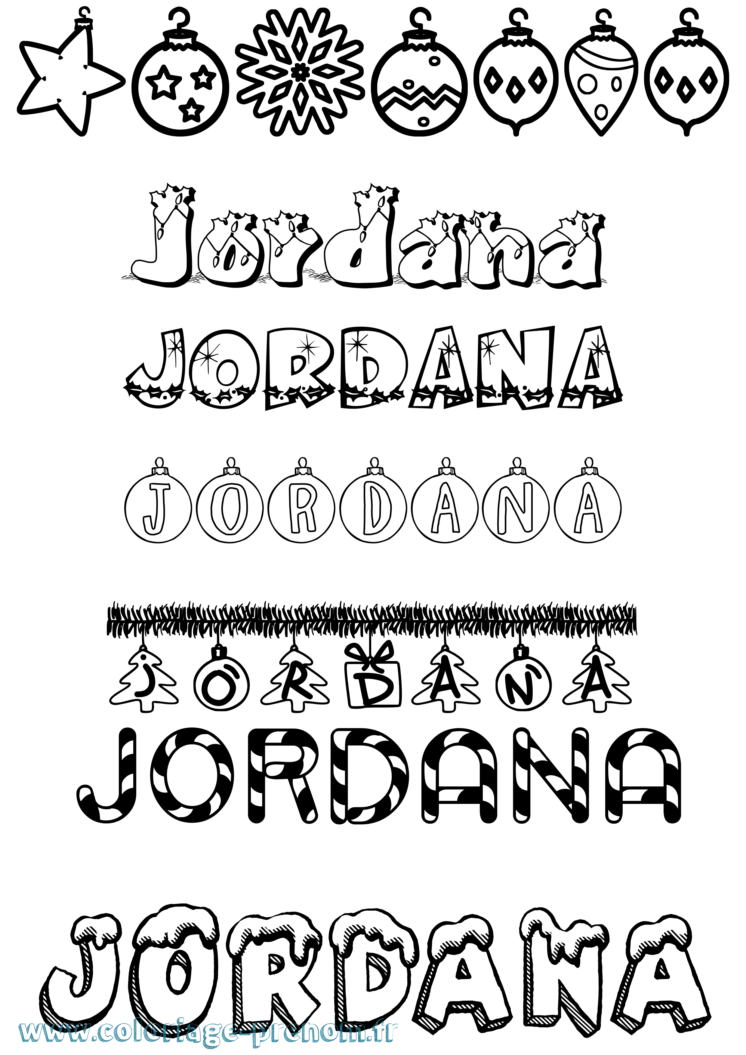 Coloriage Jordana Noël Coloriage prénom Jordana Noël