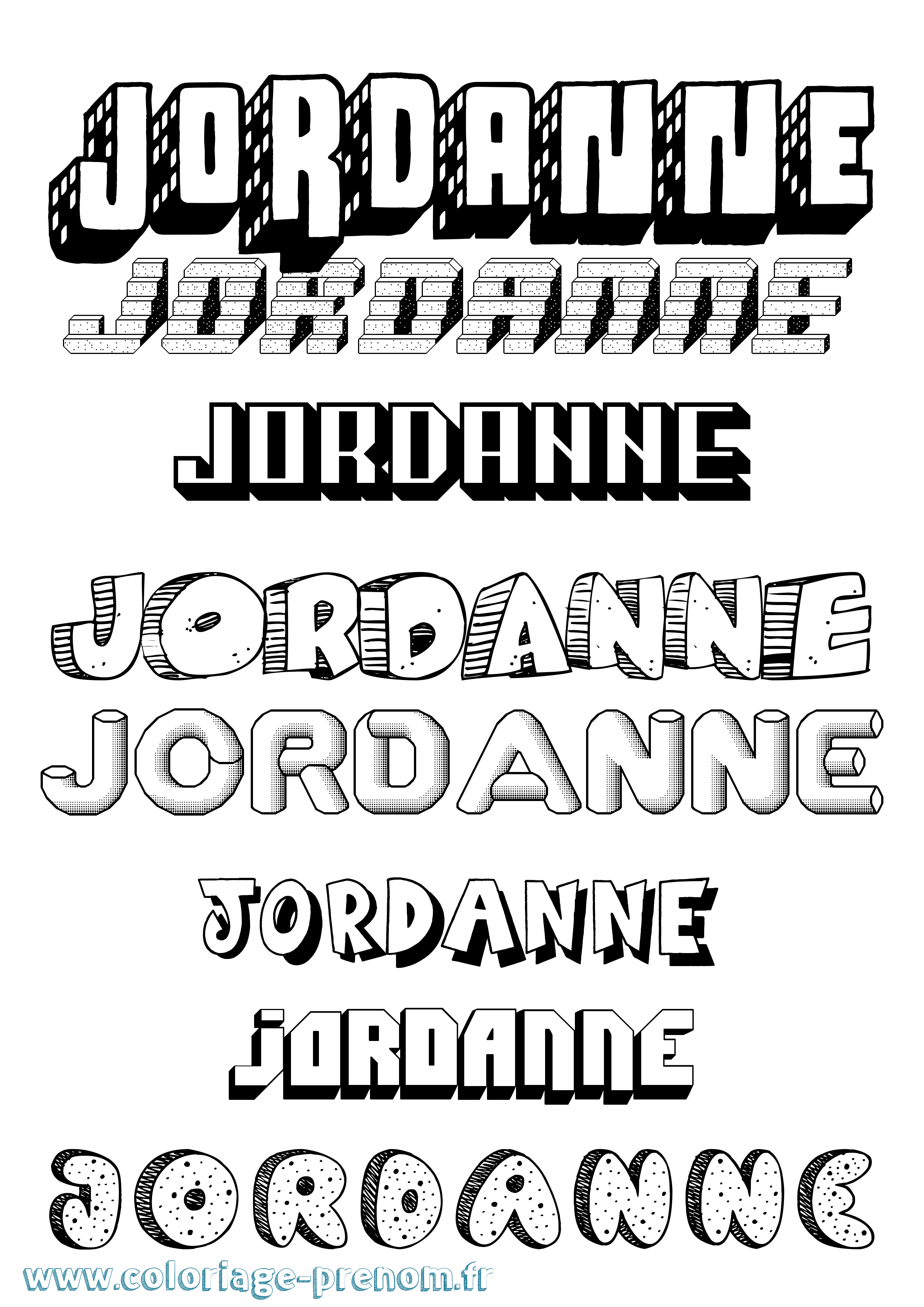 Coloriage Jordanne Effet 3D Coloriage prénom Jordanne Effet 3D