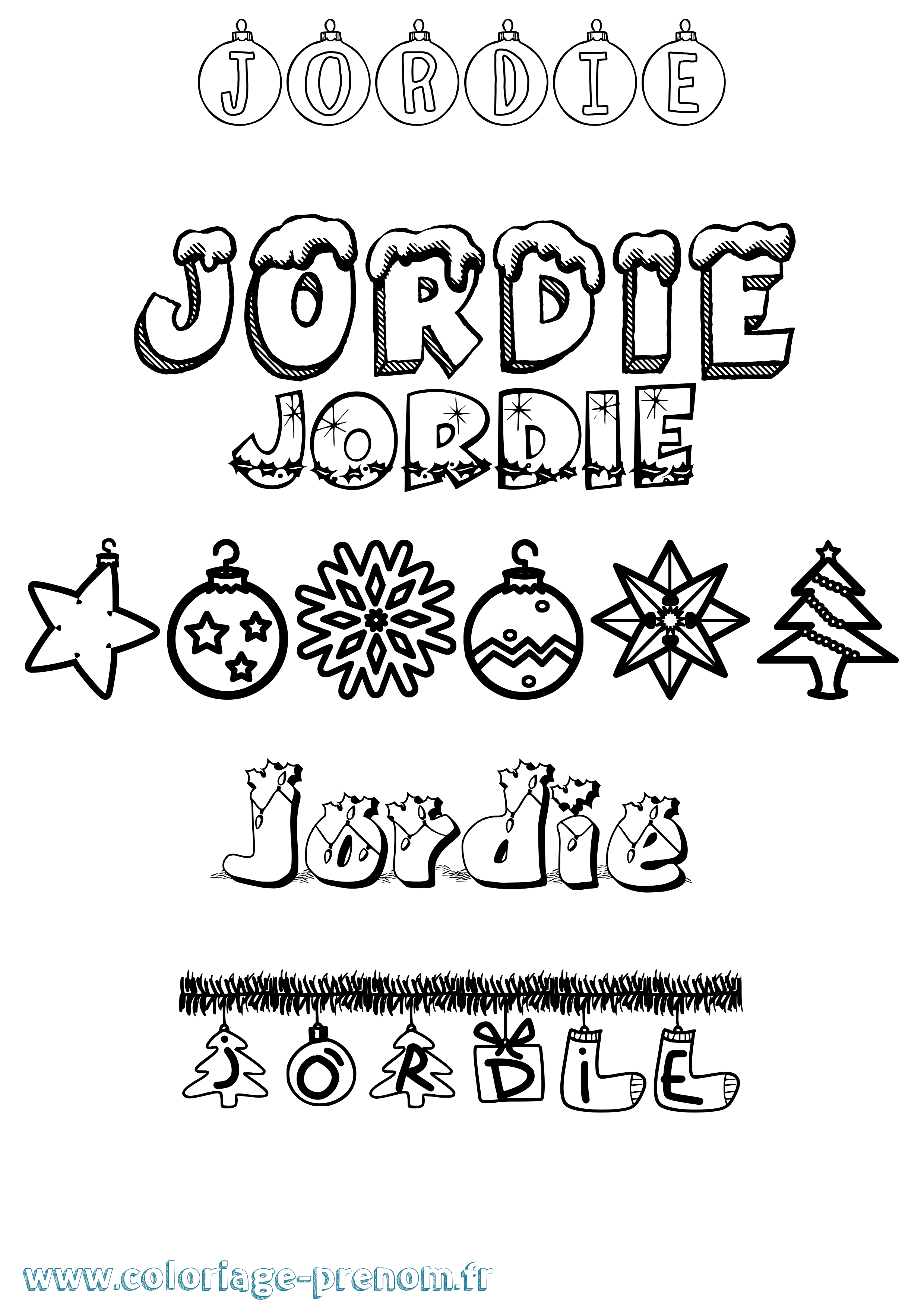 Coloriage Jordie Noël Coloriage prénom Jordie Noël