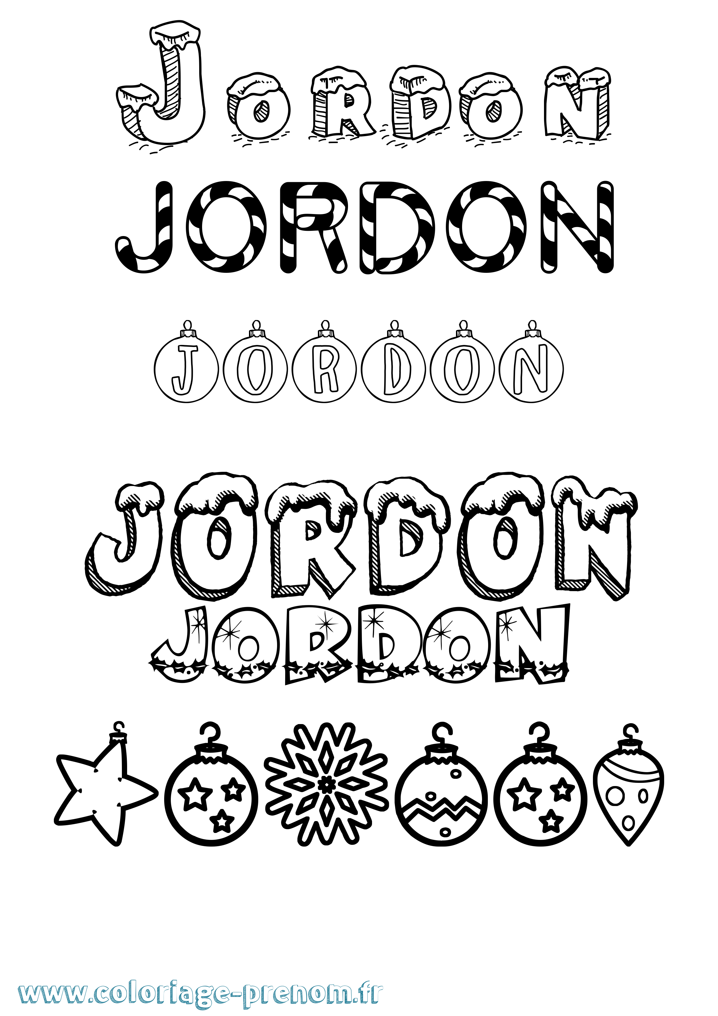 Coloriage Jordon Noël Coloriage prénom Jordon Noël