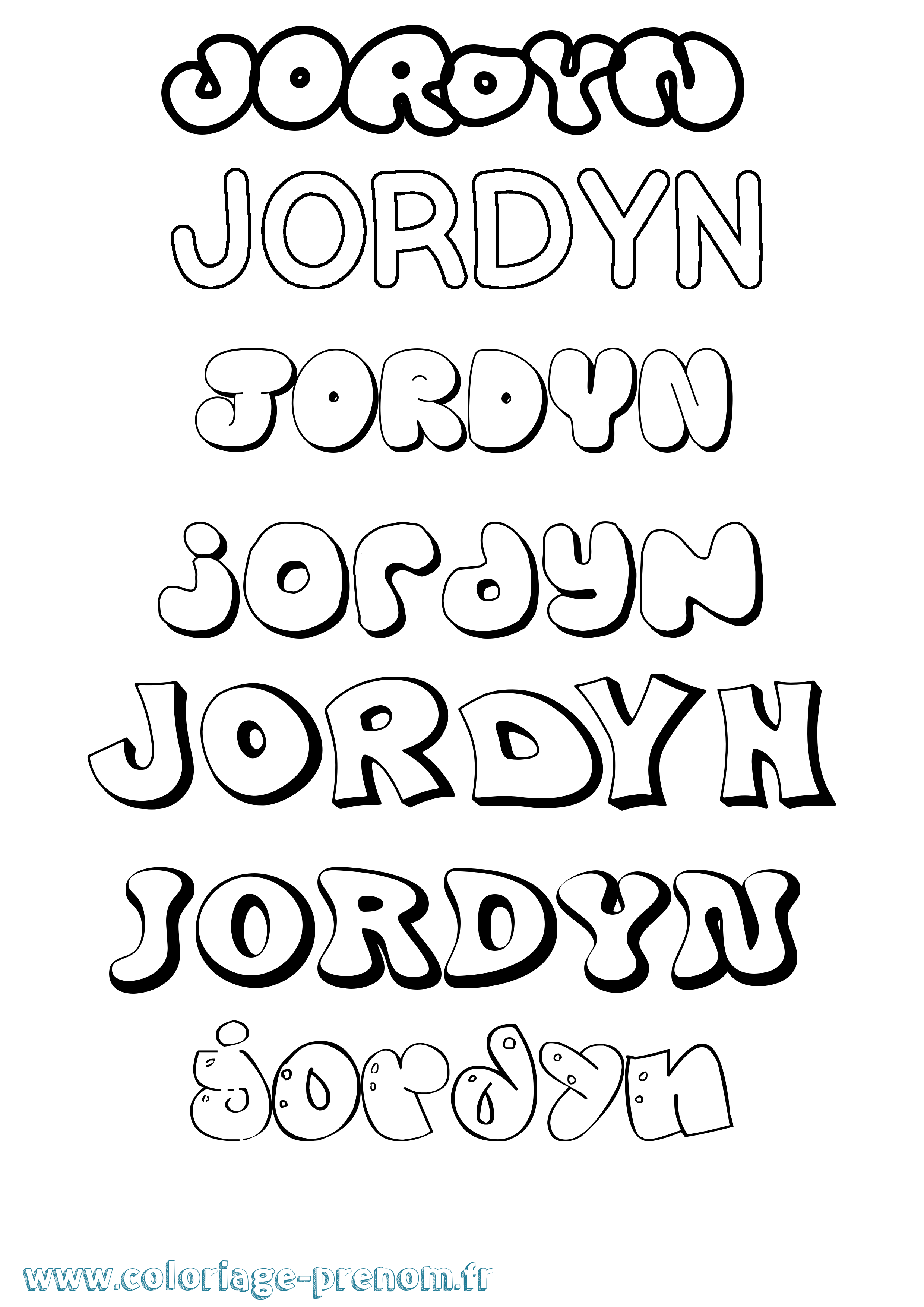 Coloriage Jordyn Bubble Coloriage prénom Jordyn Bubble