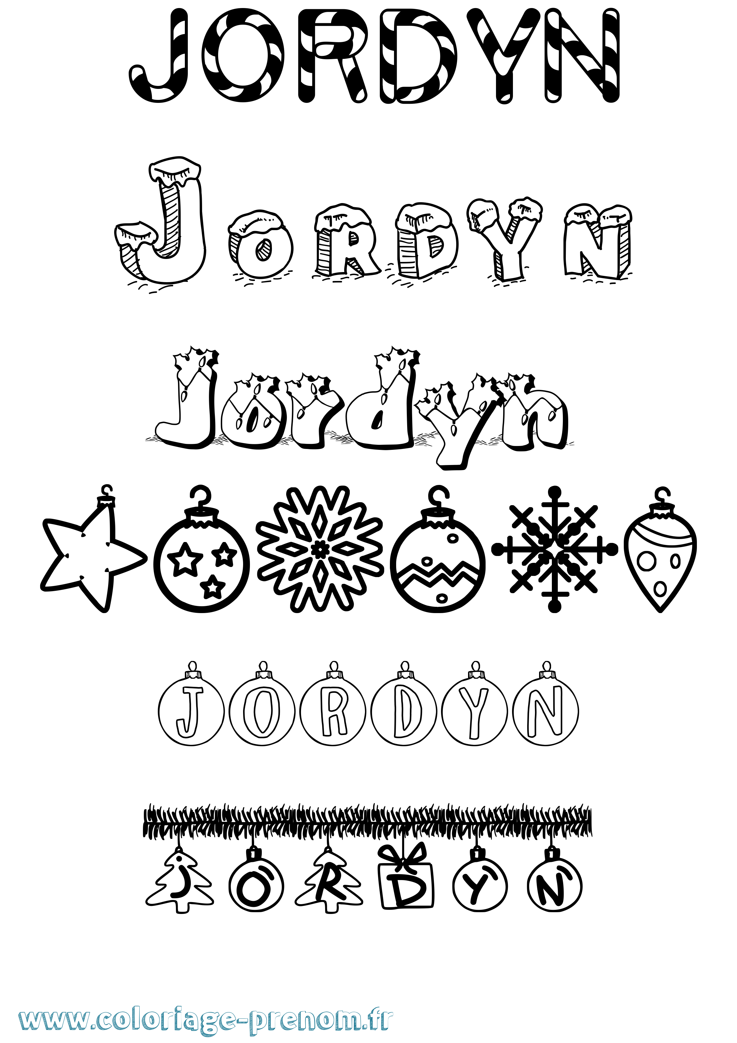 Coloriage Jordyn Noël Coloriage prénom Jordyn Noël
