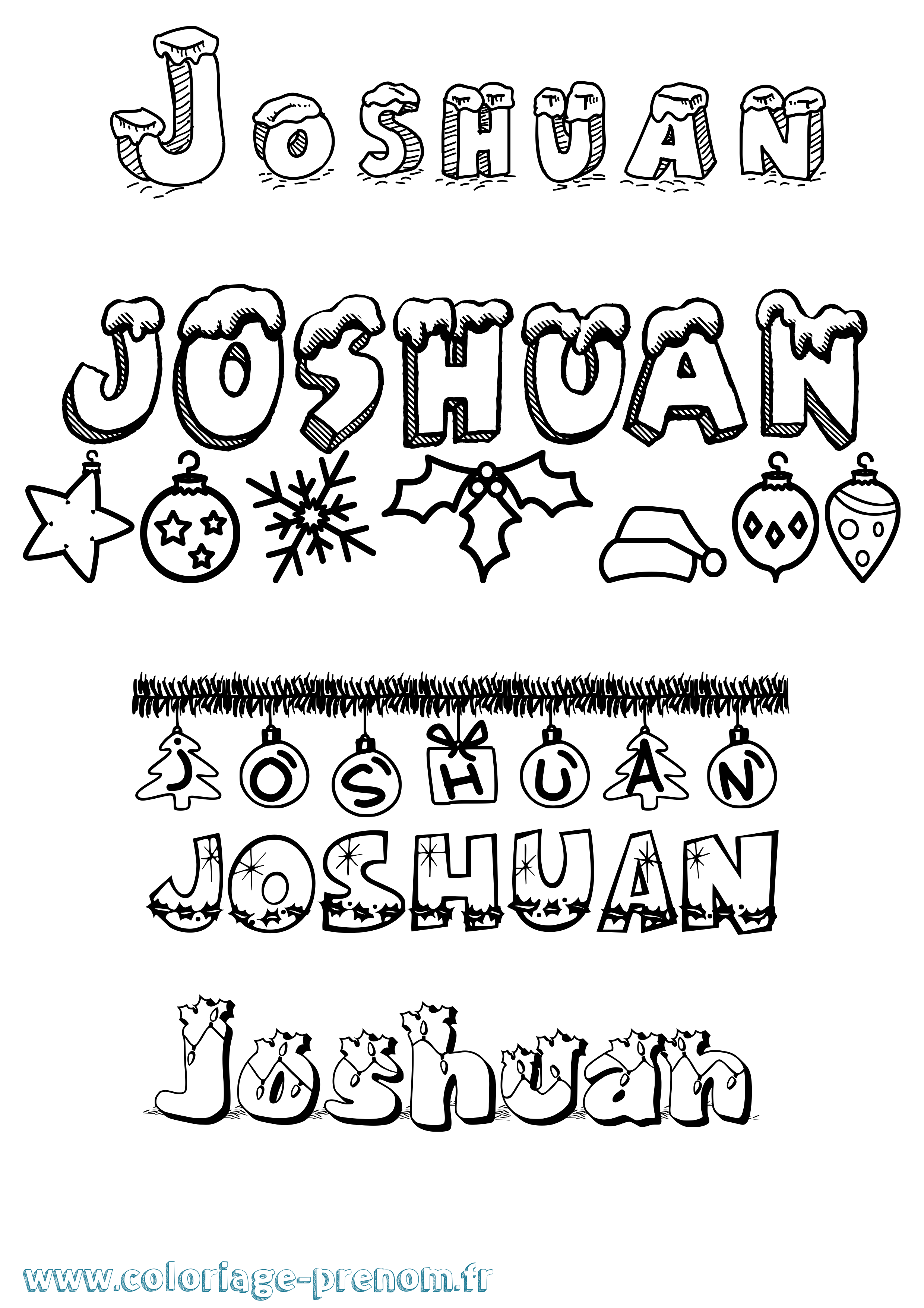Coloriage Joshuan Noël Coloriage prénom Joshuan Noël