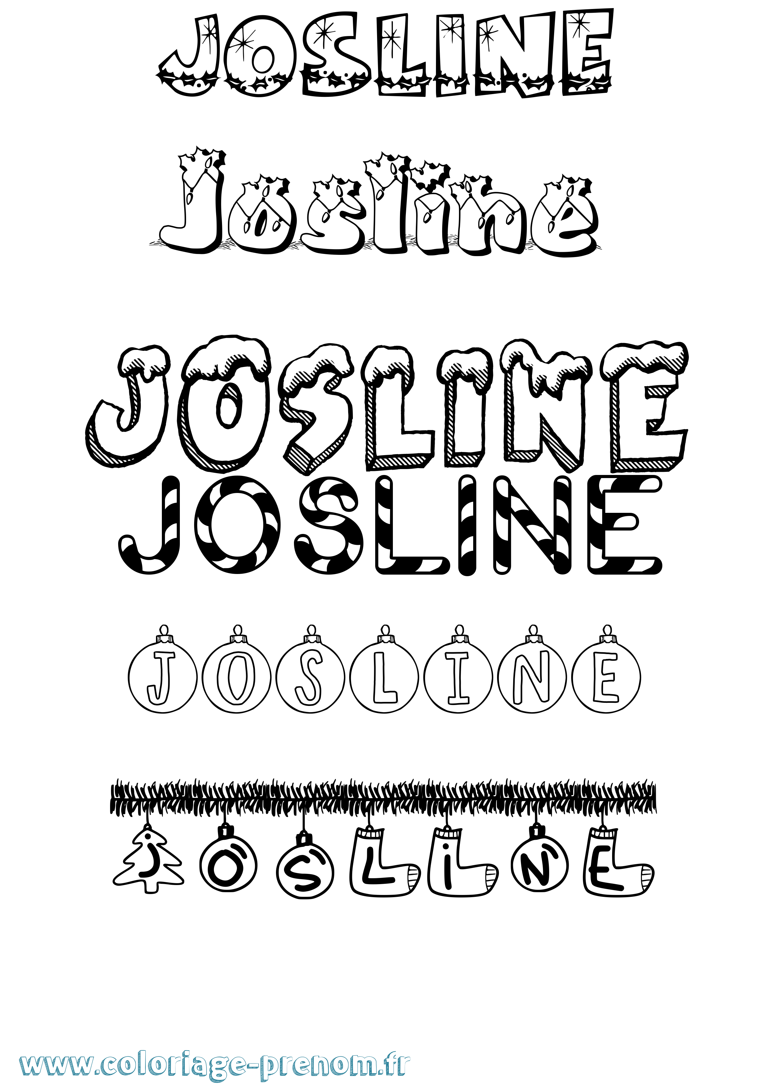 Coloriage Josline Noël Coloriage prénom Josline Noël