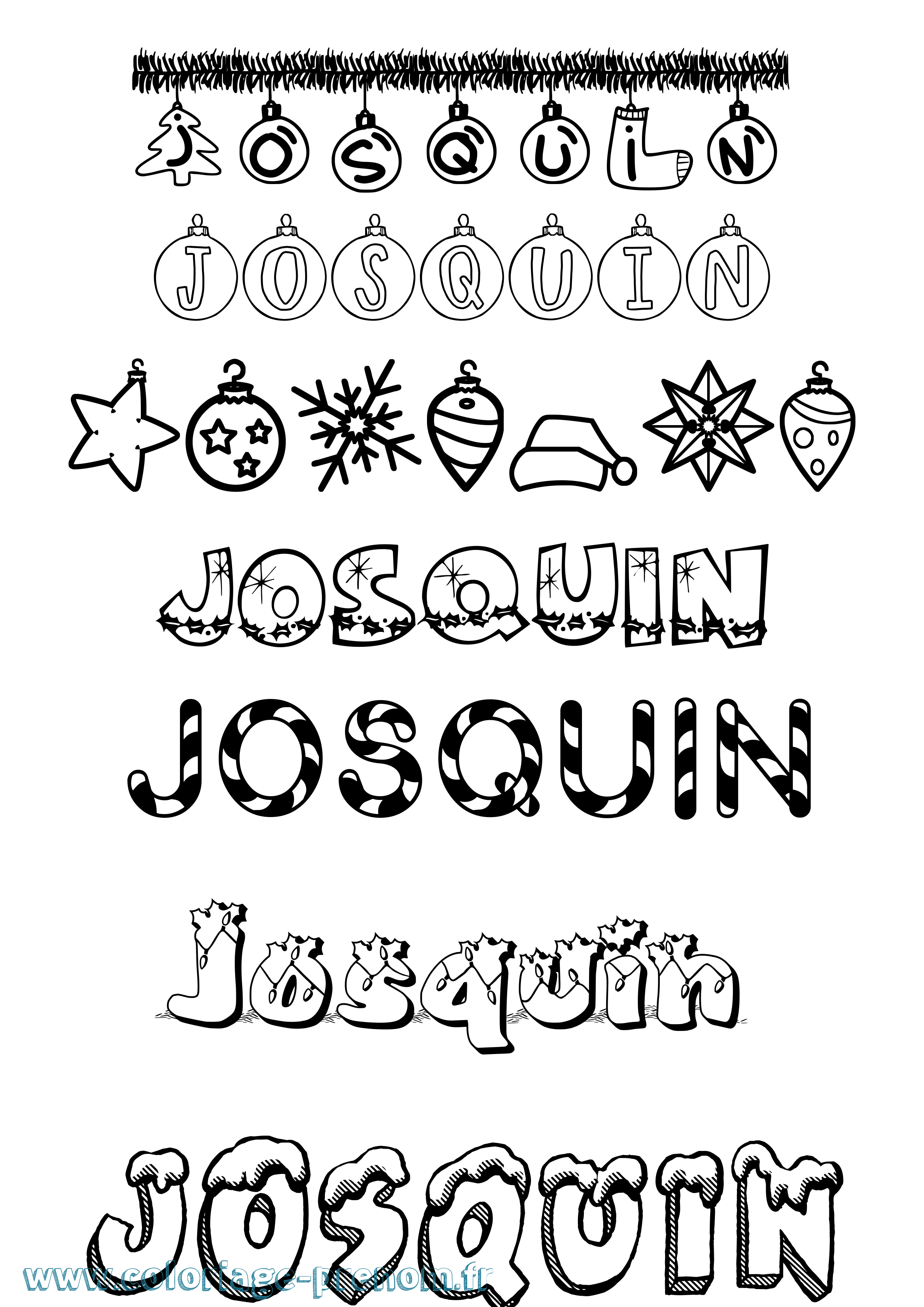 Coloriage Josquin Noël Coloriage prénom Josquin Noël