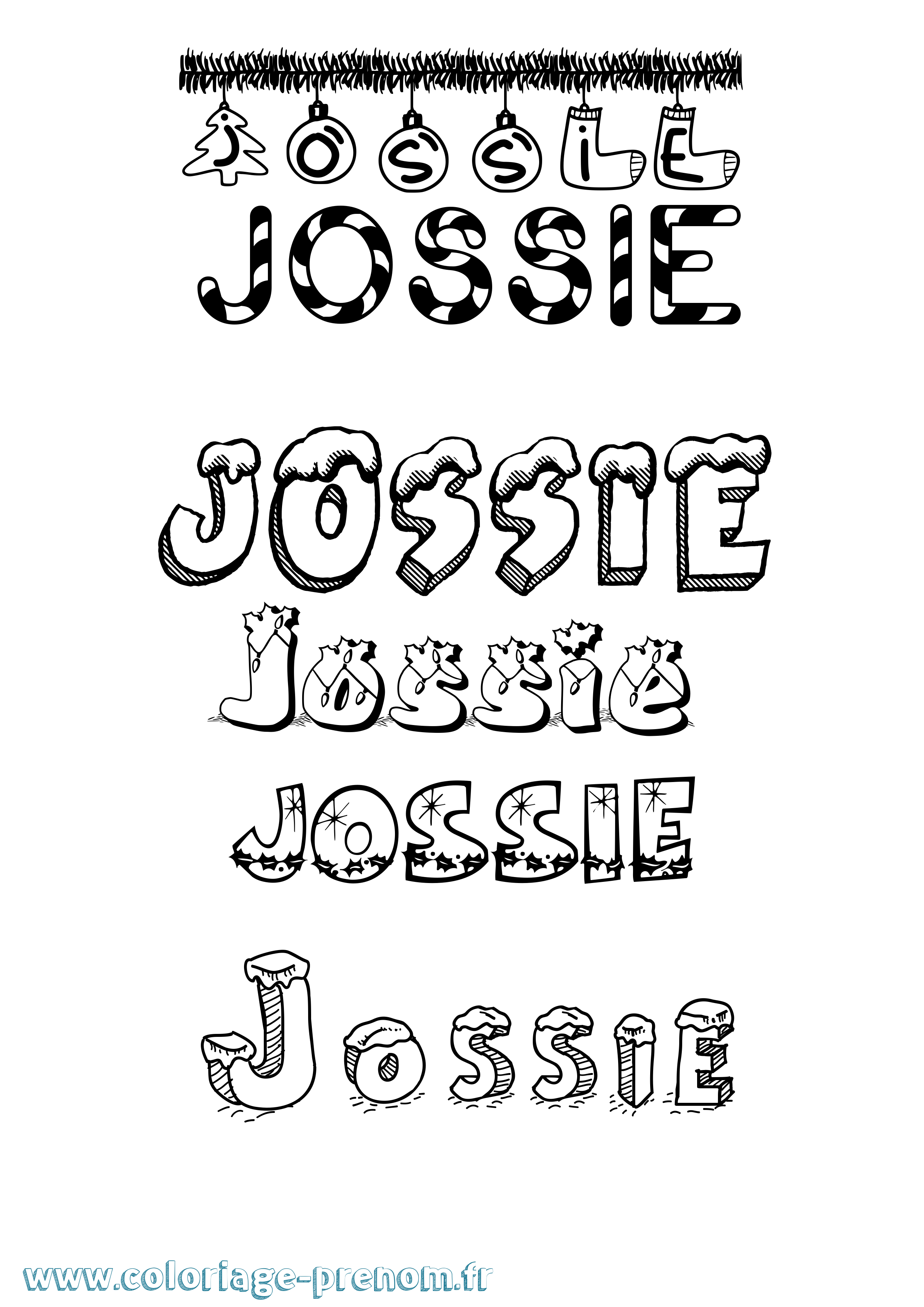 Coloriage Jossie Noël Coloriage prénom Jossie Noël