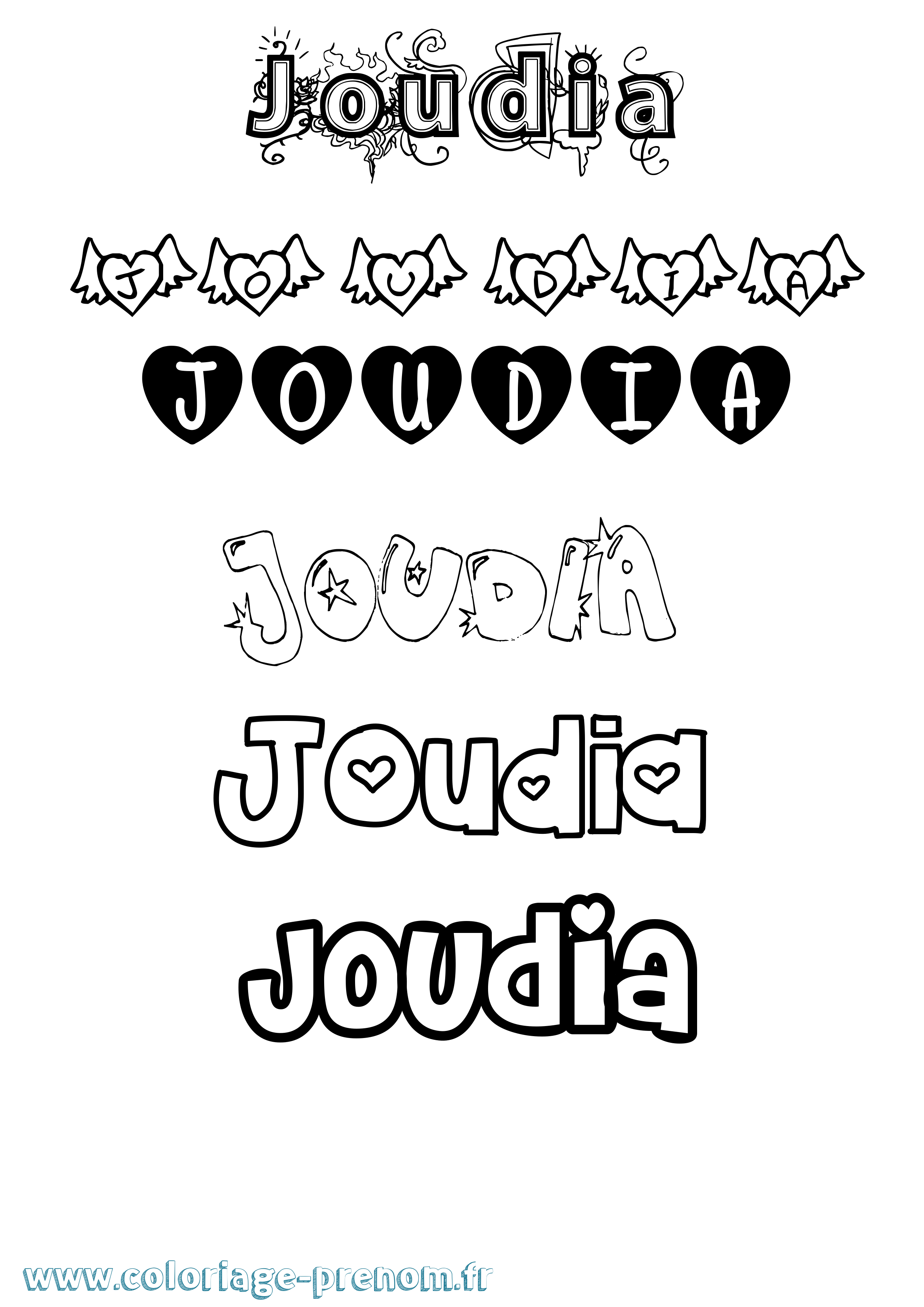 Coloriage Joudia Girly Coloriage prénom Joudia Girly