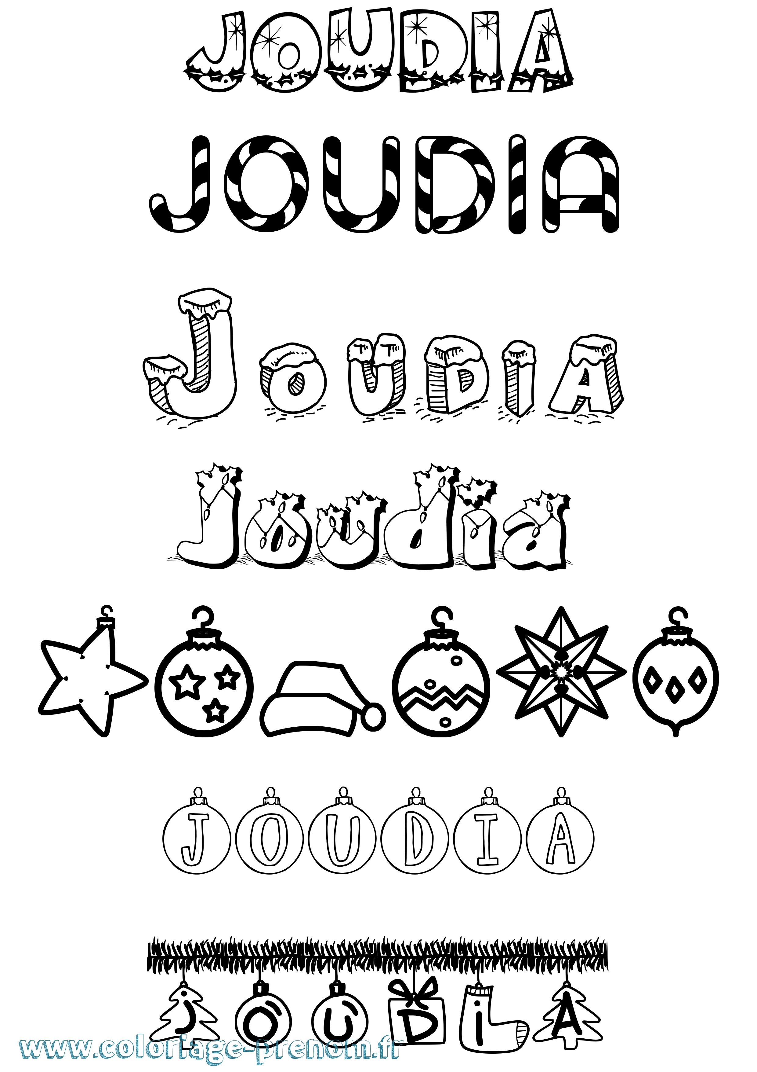 Coloriage Joudia Noël Coloriage prénom Joudia Noël