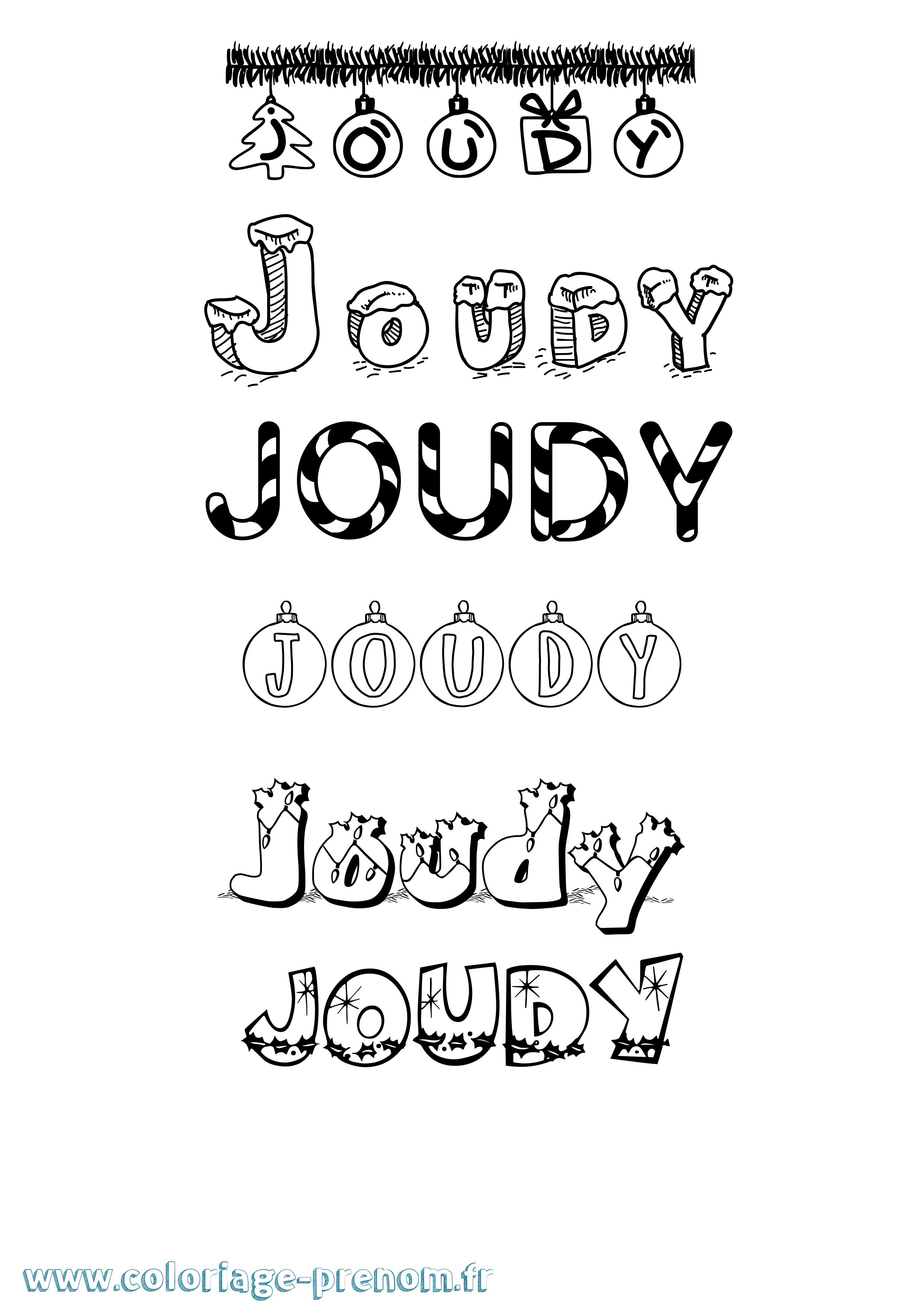 Coloriage Joudy Noël Coloriage prénom Joudy Noël