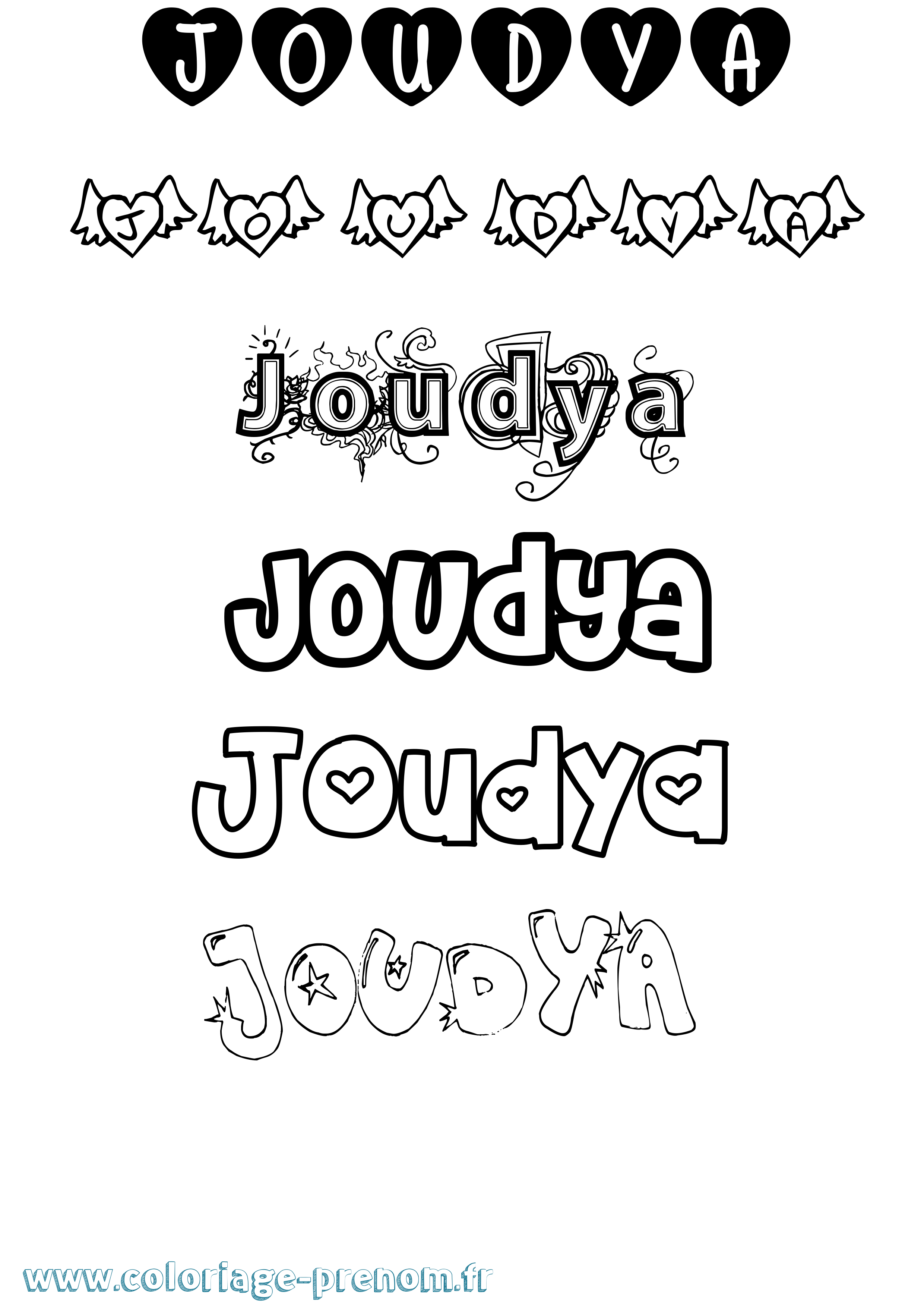 Coloriage Joudya Girly Coloriage prénom Joudya Girly