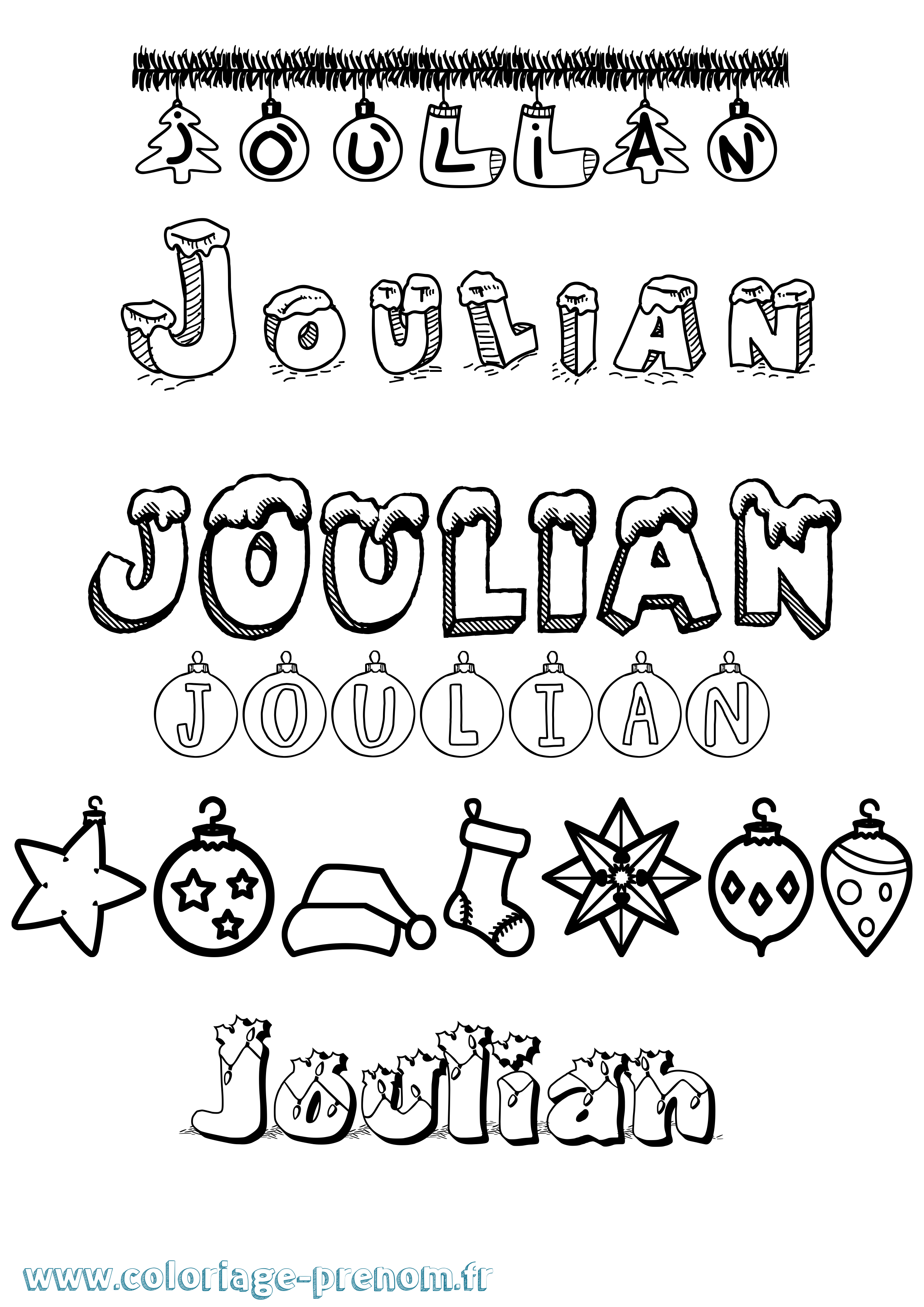 Coloriage Joulian Noël Coloriage prénom Joulian Noël