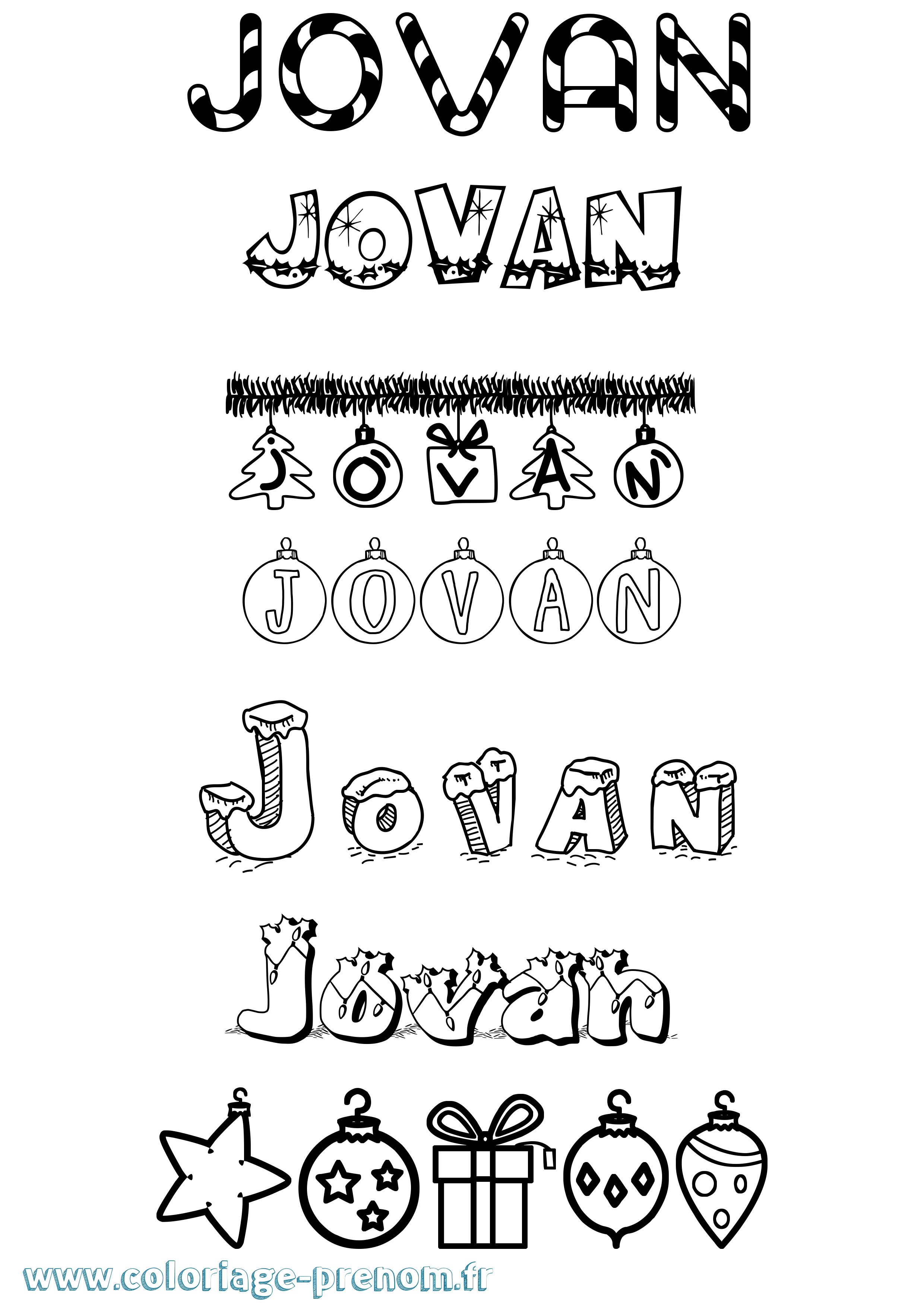 Coloriage Jovan Noël Coloriage prénom Jovan Noël
