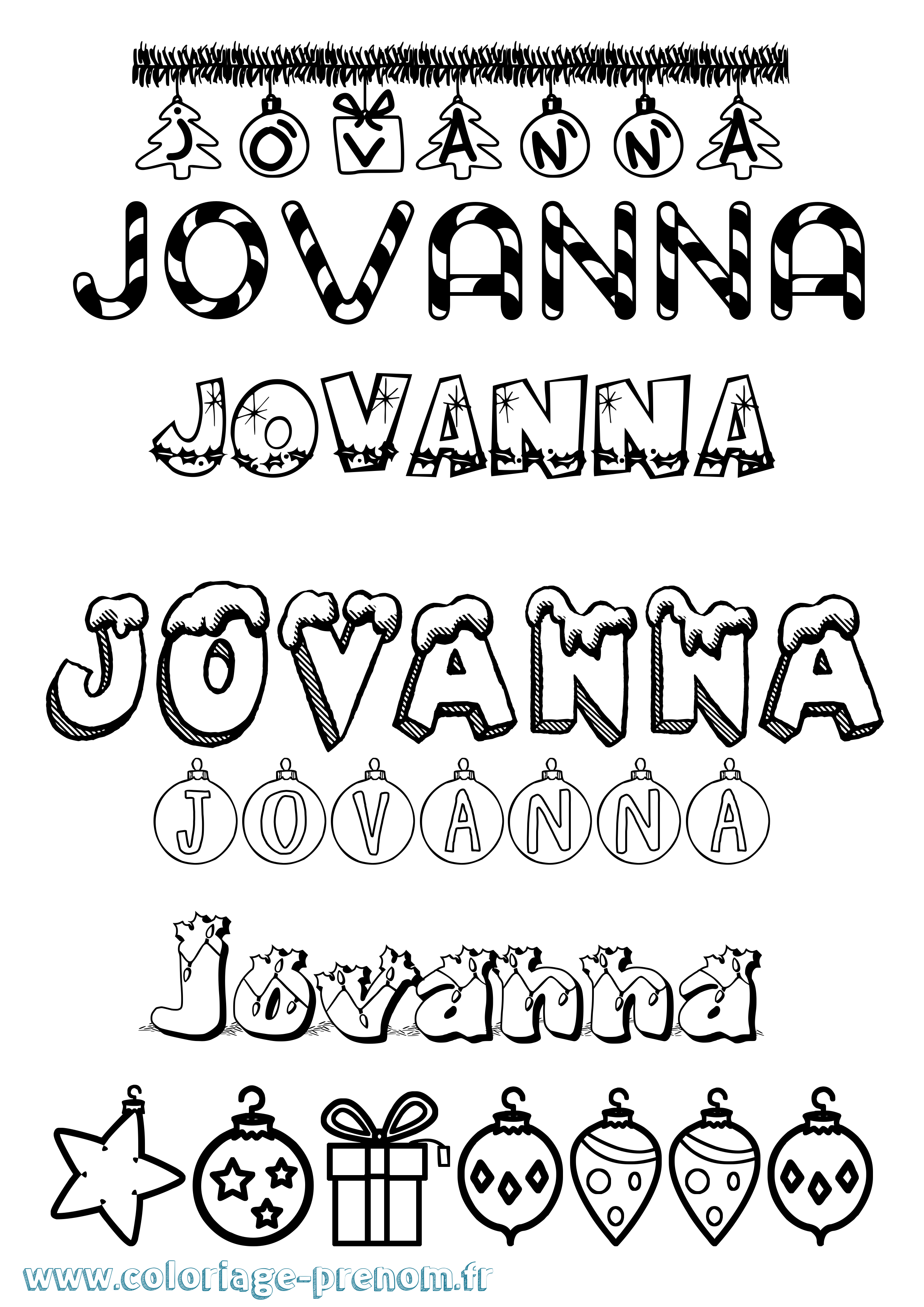 Coloriage Jovanna Noël Coloriage prénom Jovanna Noël
