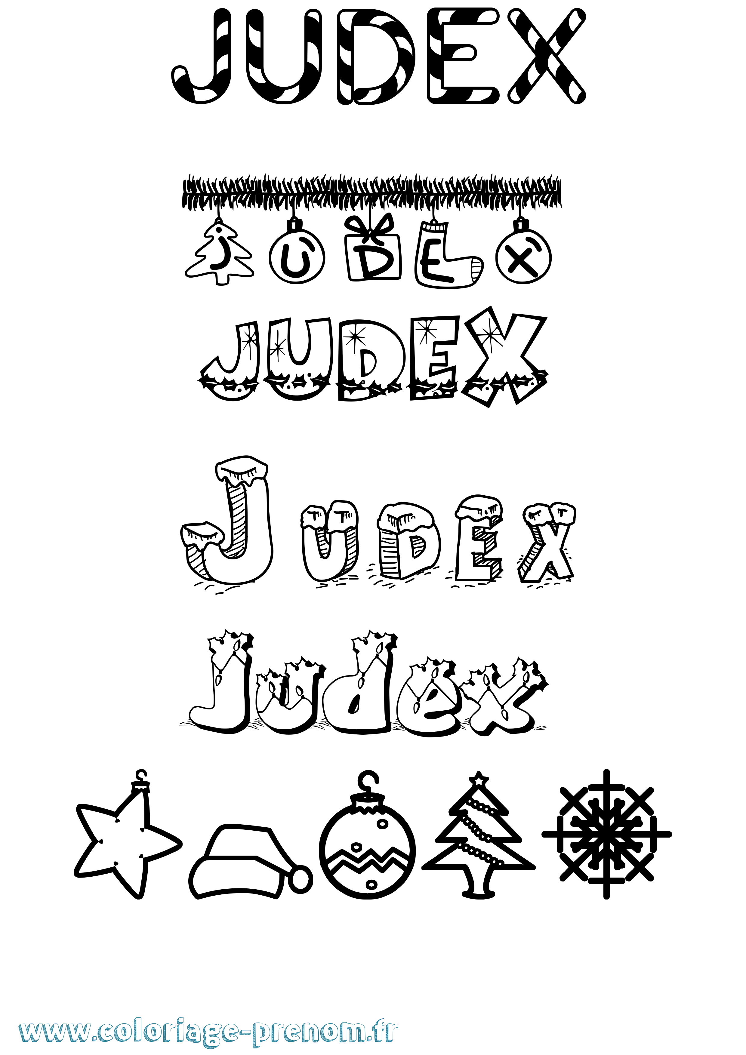 Coloriage Judex Noël Coloriage prénom Judex Noël