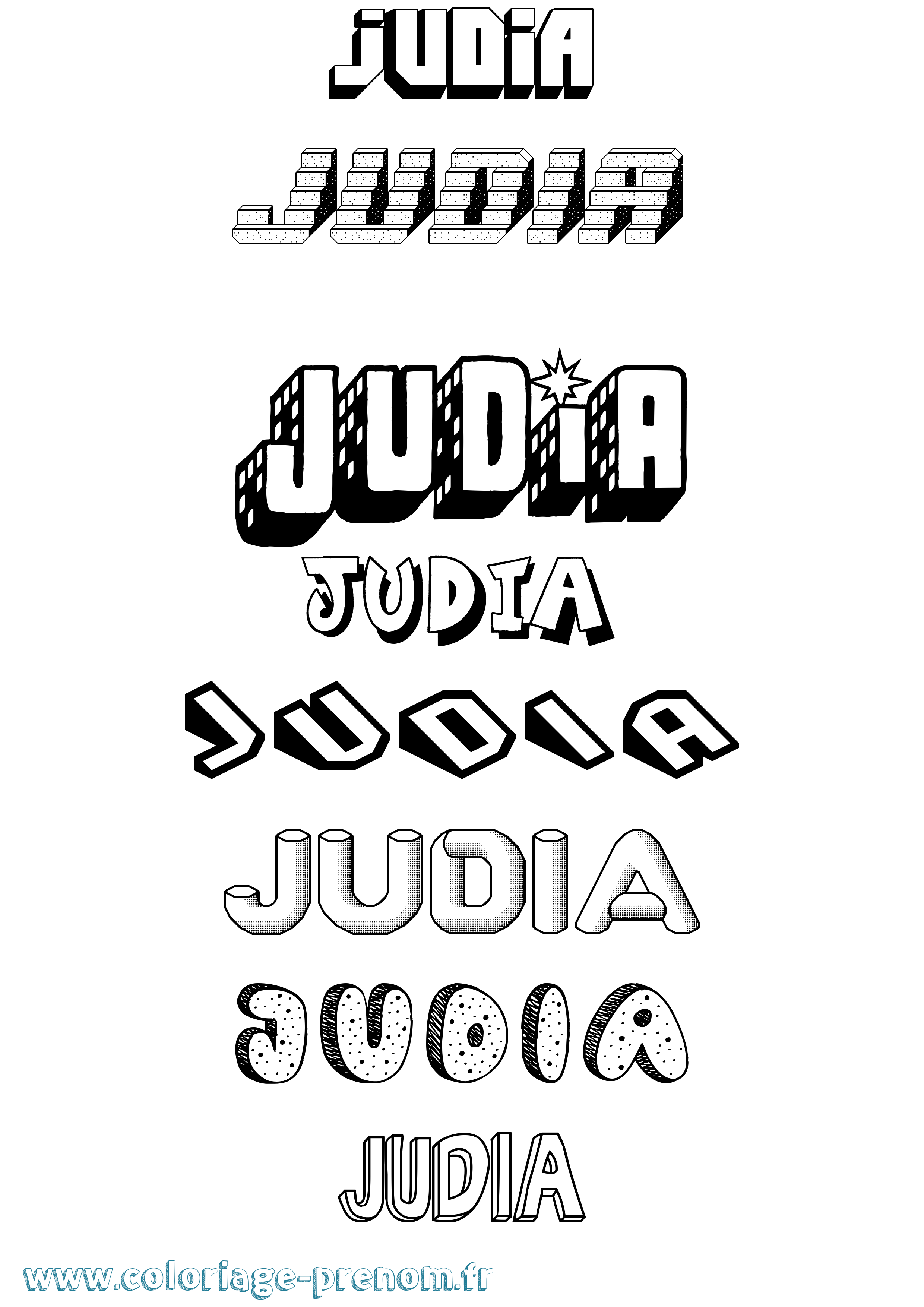 Coloriage Judia Effet 3D Coloriage prénom Judia Effet 3D