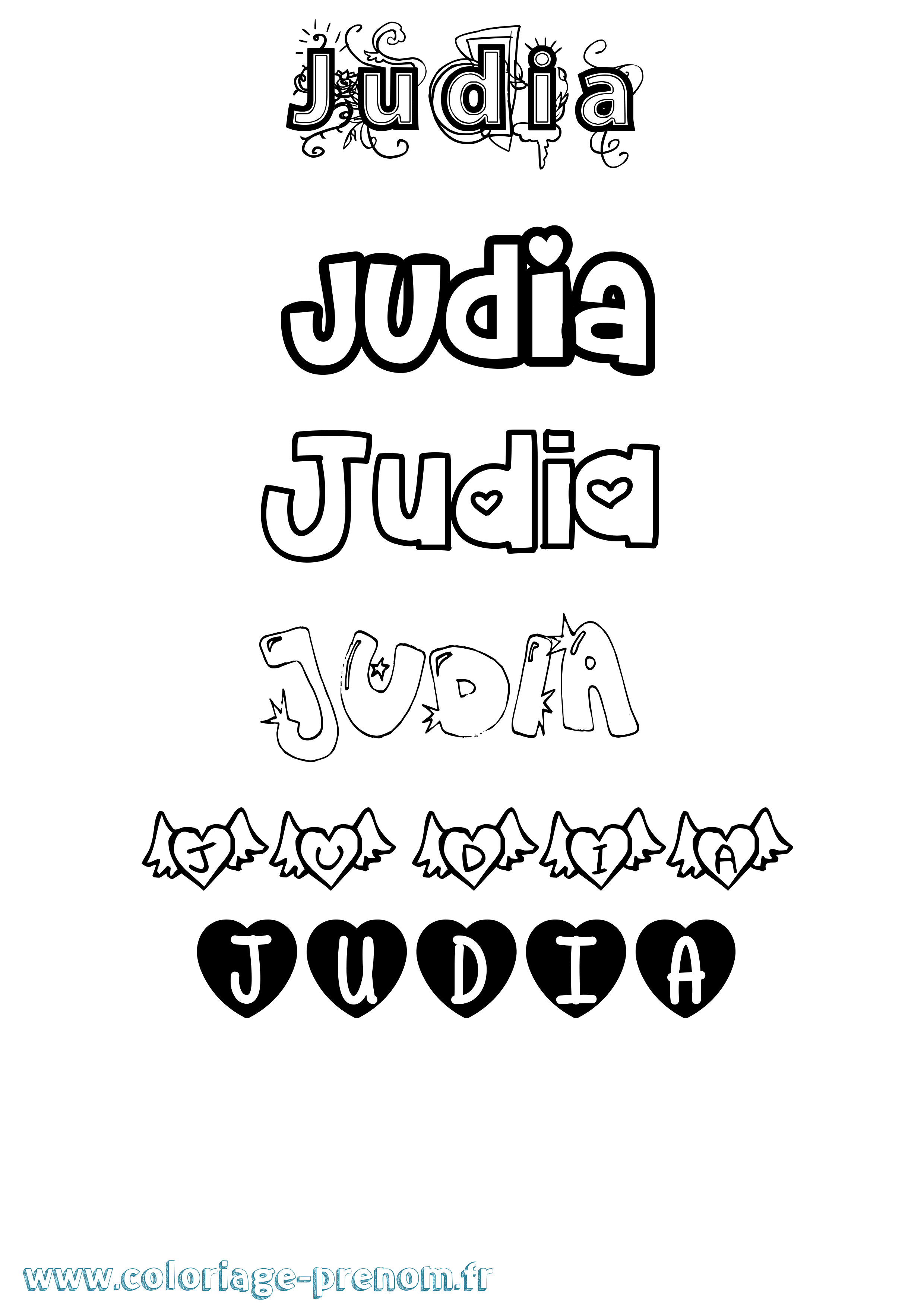 Coloriage Judia Girly Coloriage prénom Judia Girly