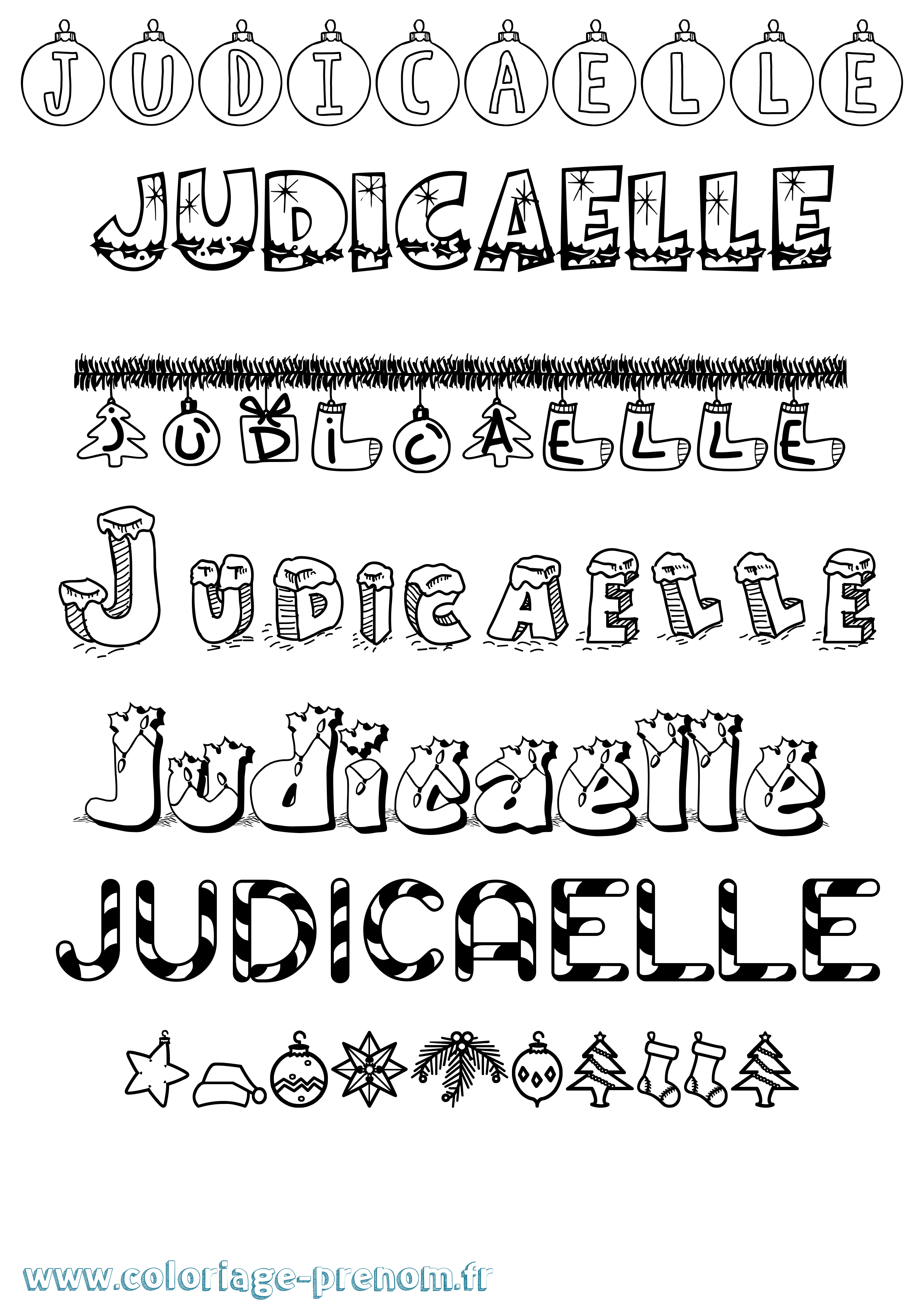 Coloriage Judicaelle Noël Coloriage prénom Judicaelle Noël