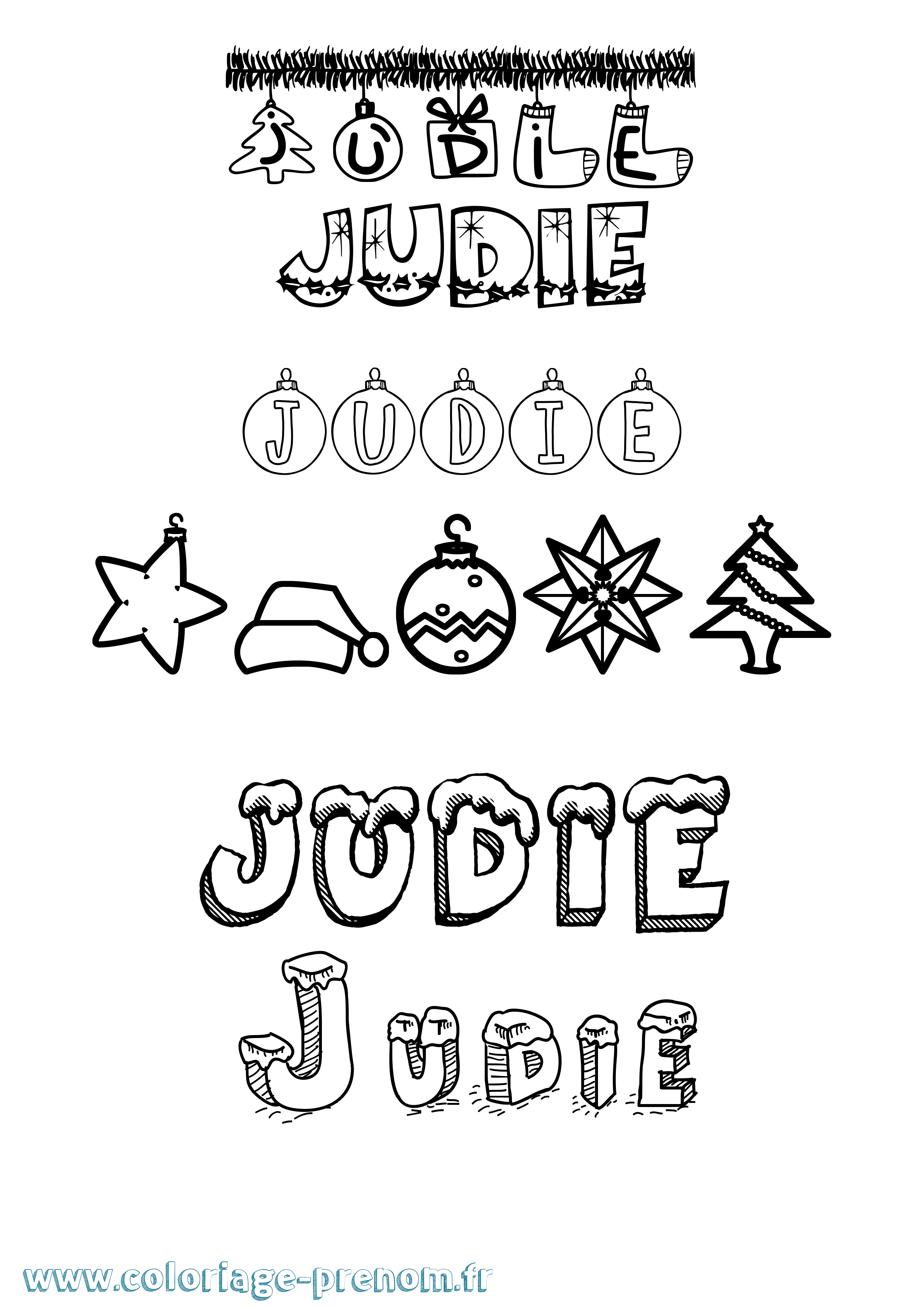 Coloriage Judie Noël Coloriage prénom Judie Noël