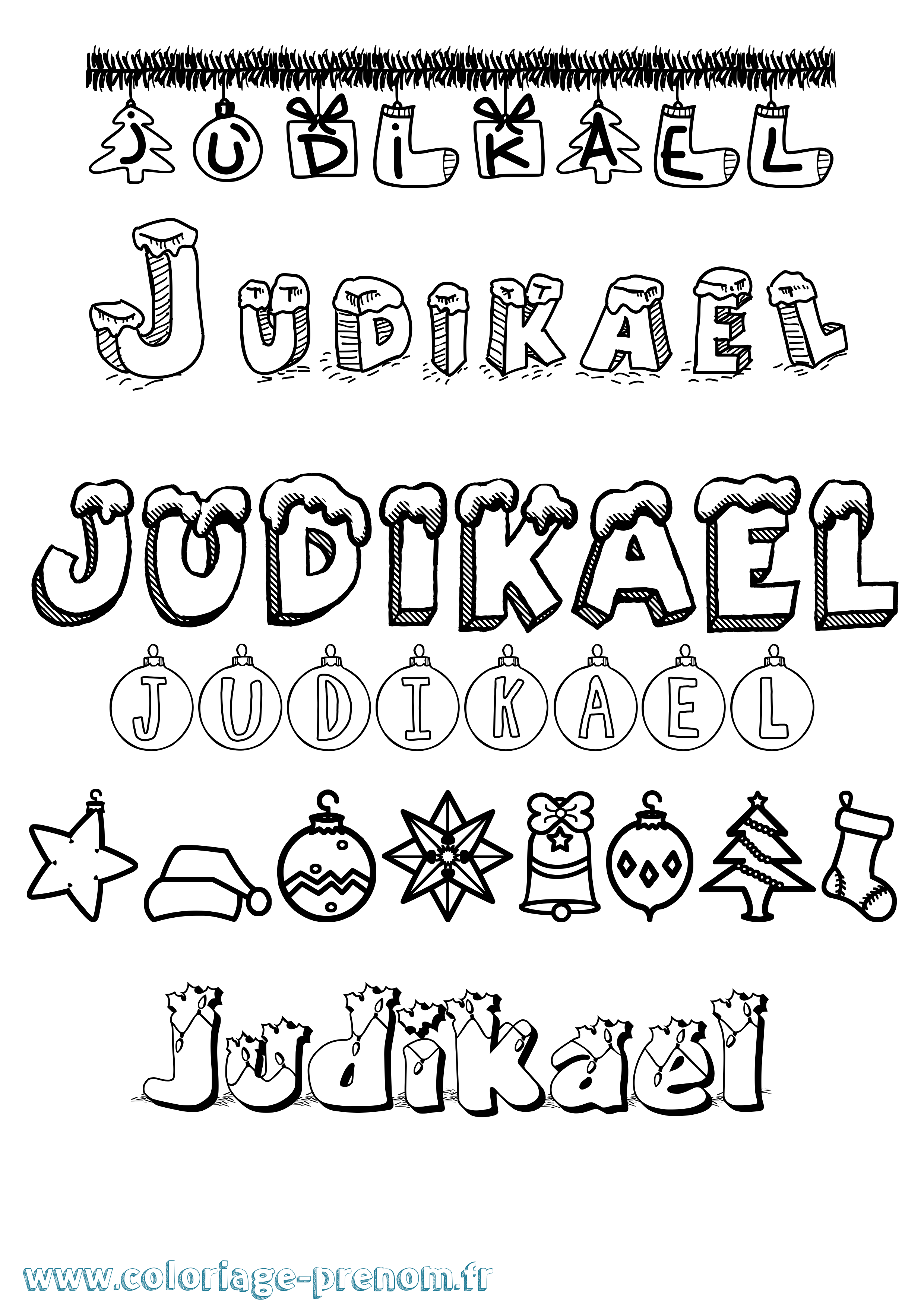 Coloriage Judikael Noël Coloriage prénom Judikael Noël