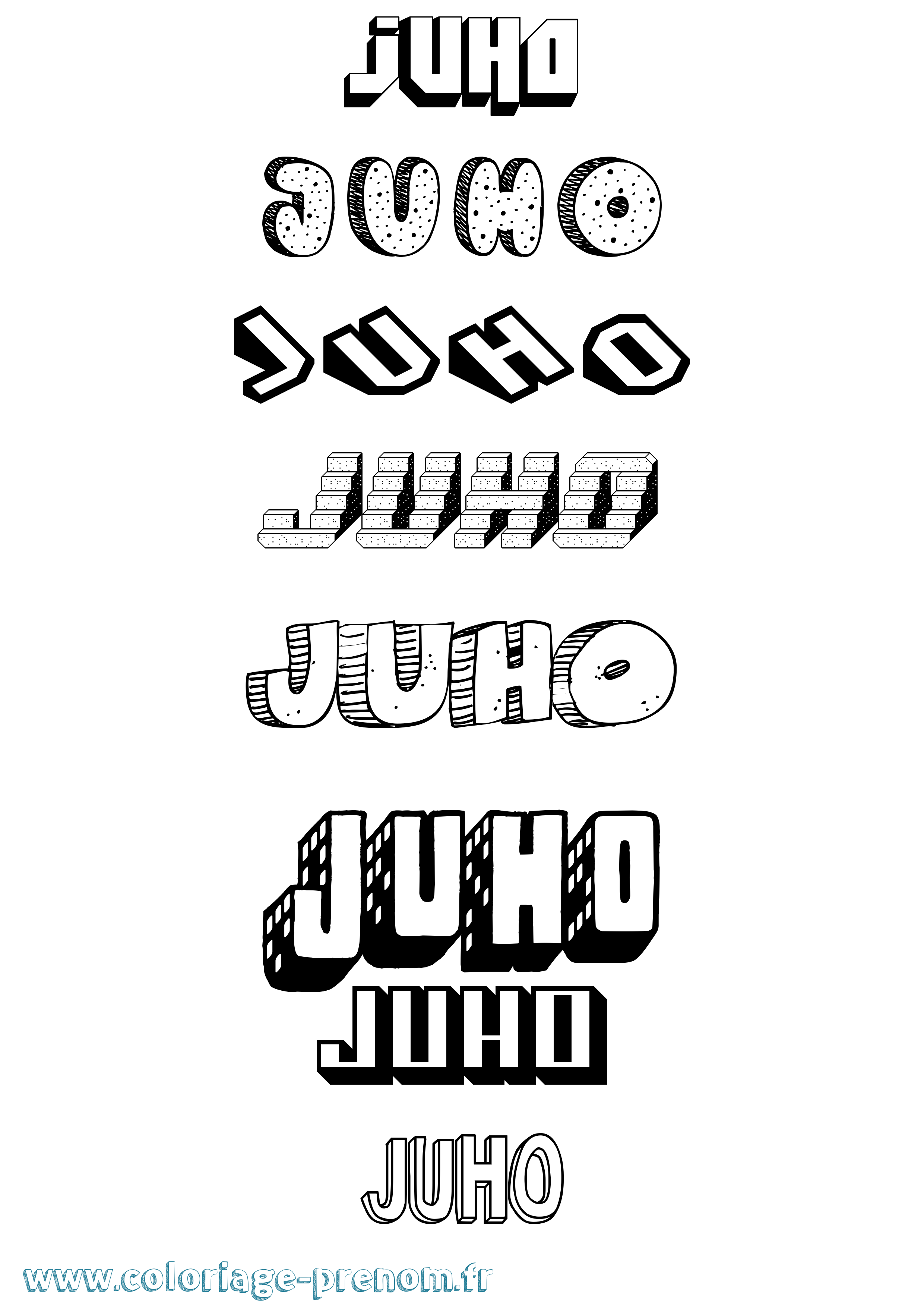 Coloriage Juho Effet 3D Coloriage prénom Juho Effet 3D