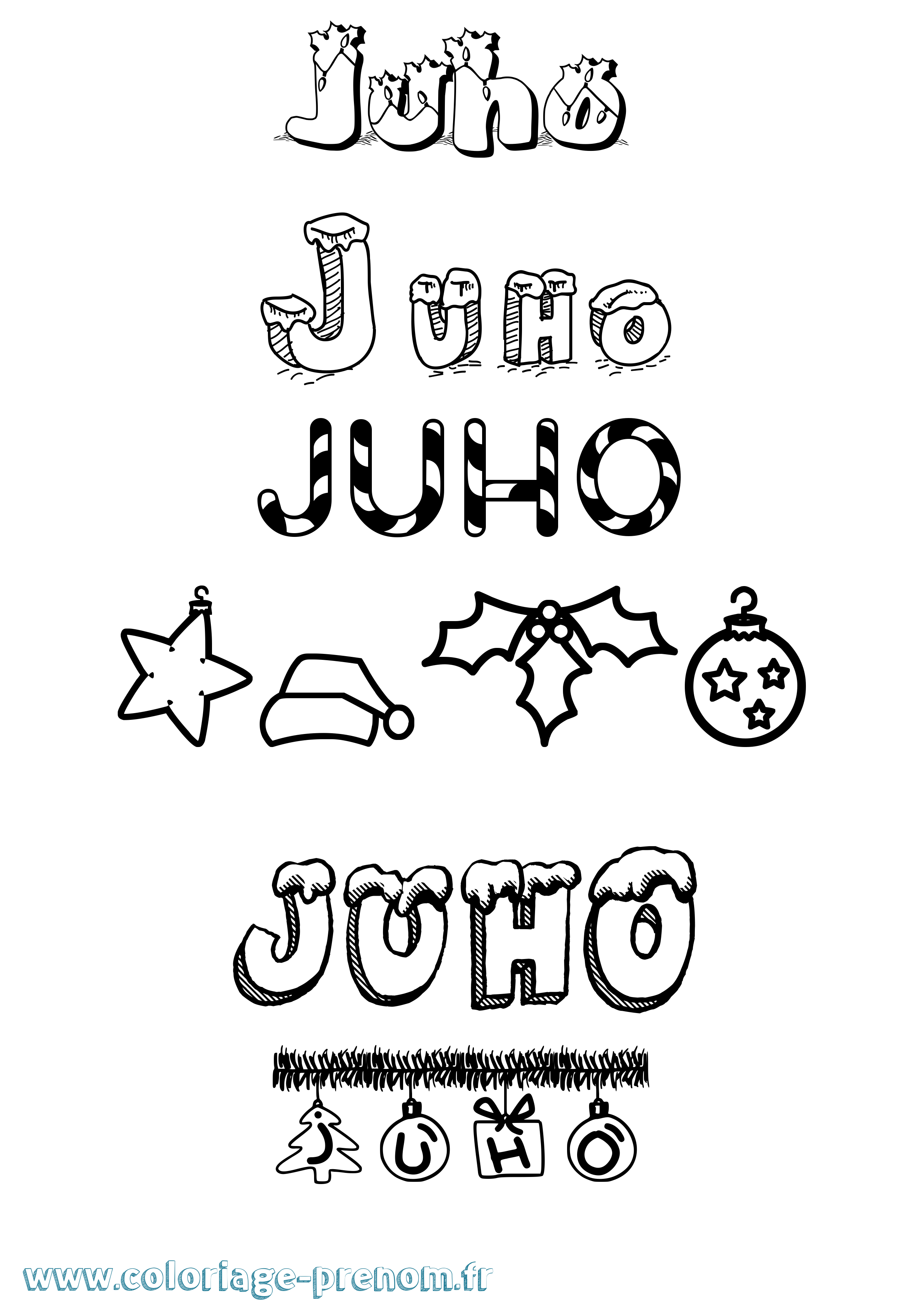 Coloriage Juho Noël Coloriage prénom Juho Noël