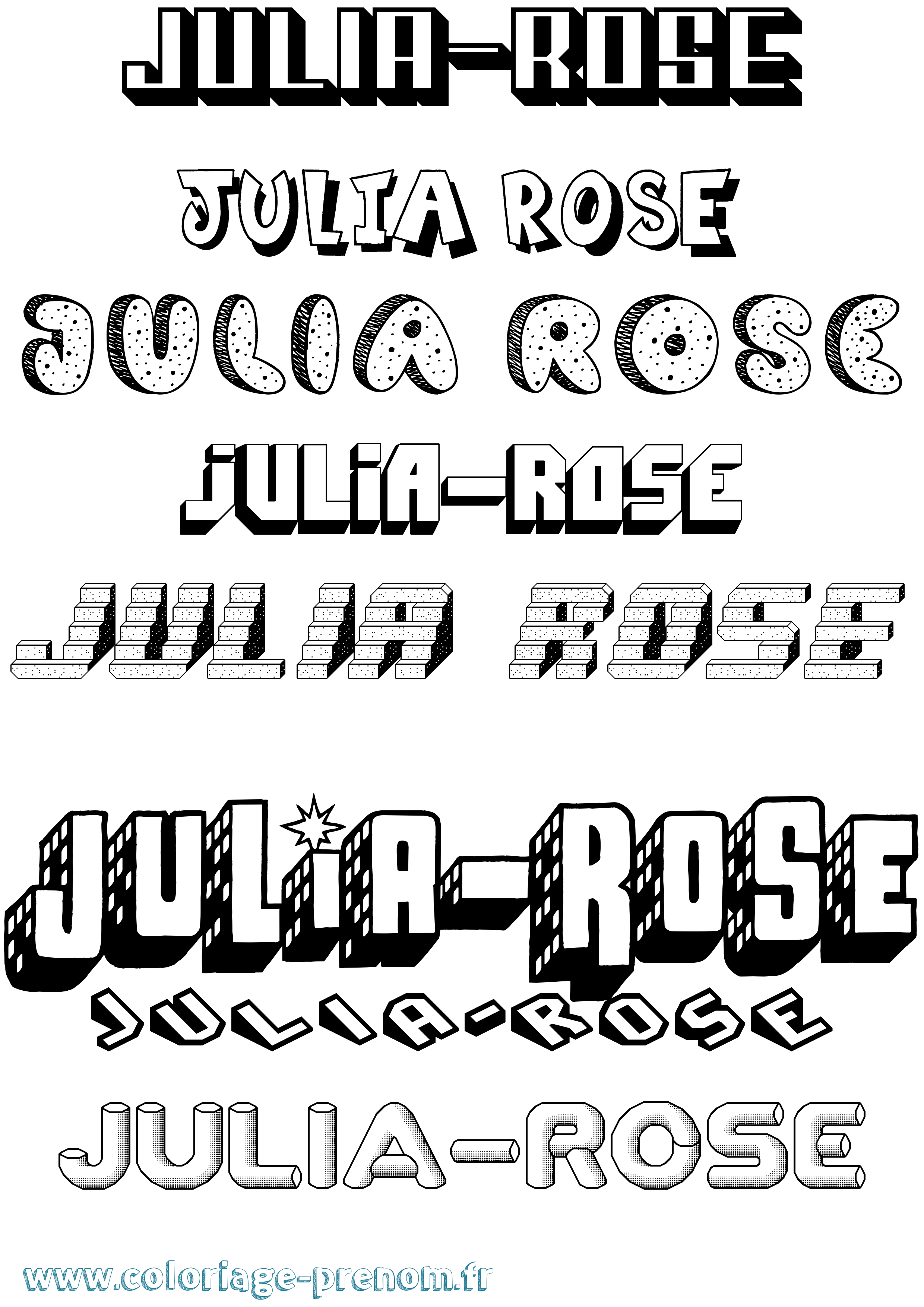 Coloriage Julia-Rose Effet 3D Coloriage prénom Julia-Rose Effet 3D