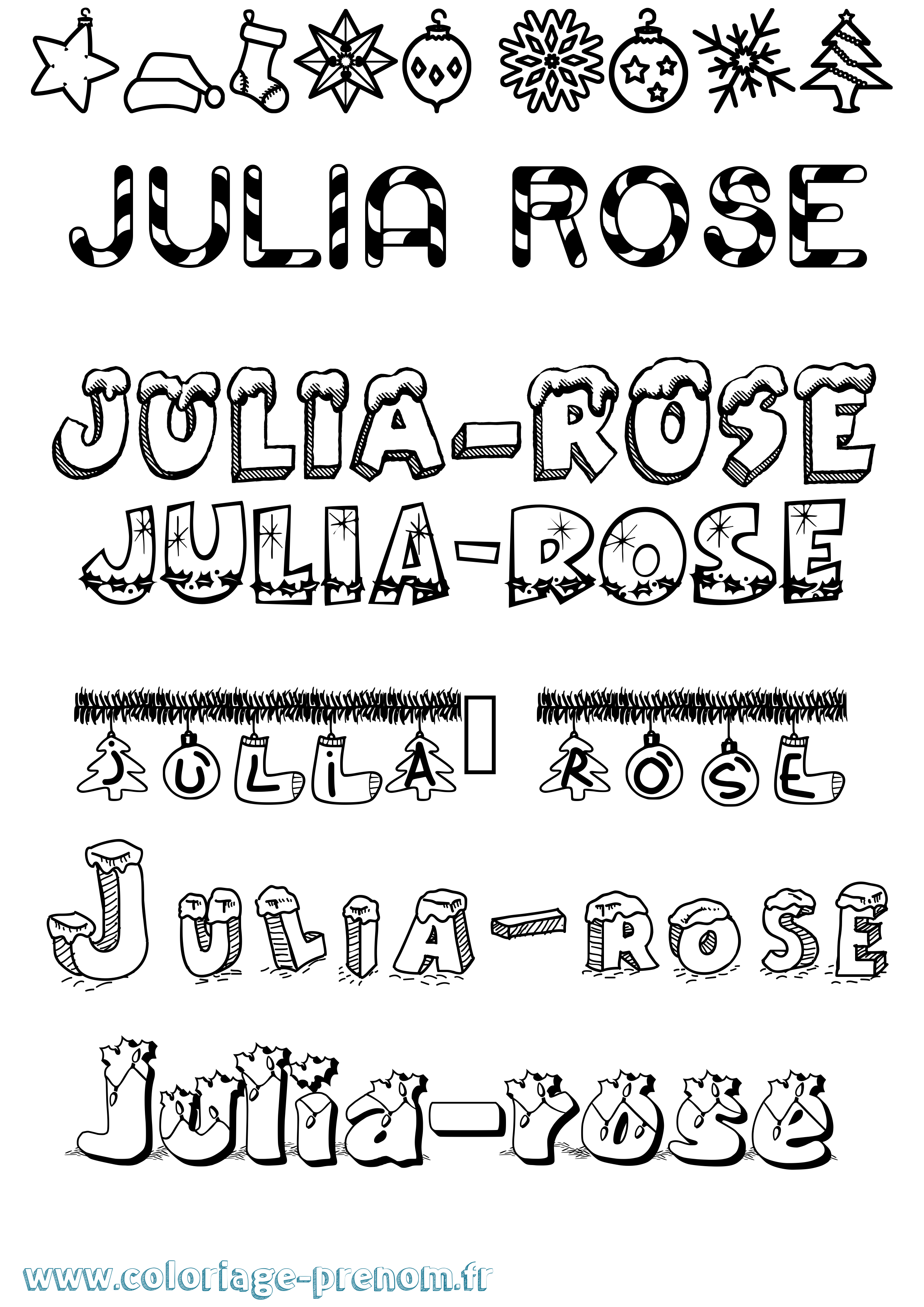 Coloriage Julia-Rose Noël Coloriage prénom Julia-Rose Noël