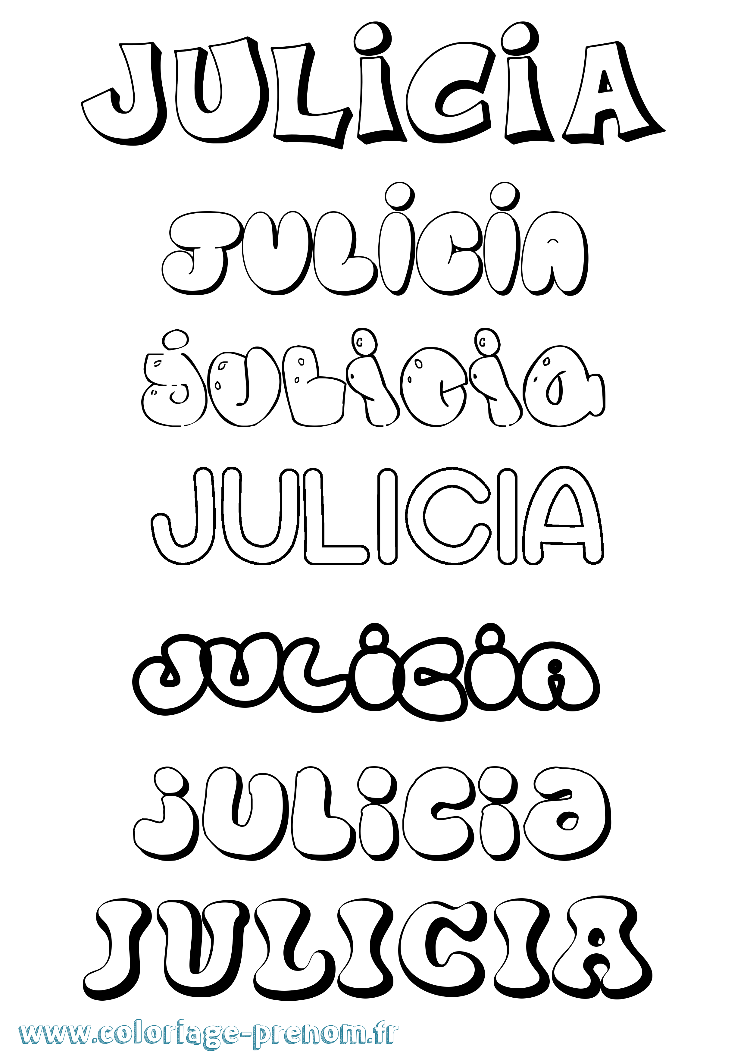 Coloriage Julicia Bubble Coloriage prénom Julicia Bubble