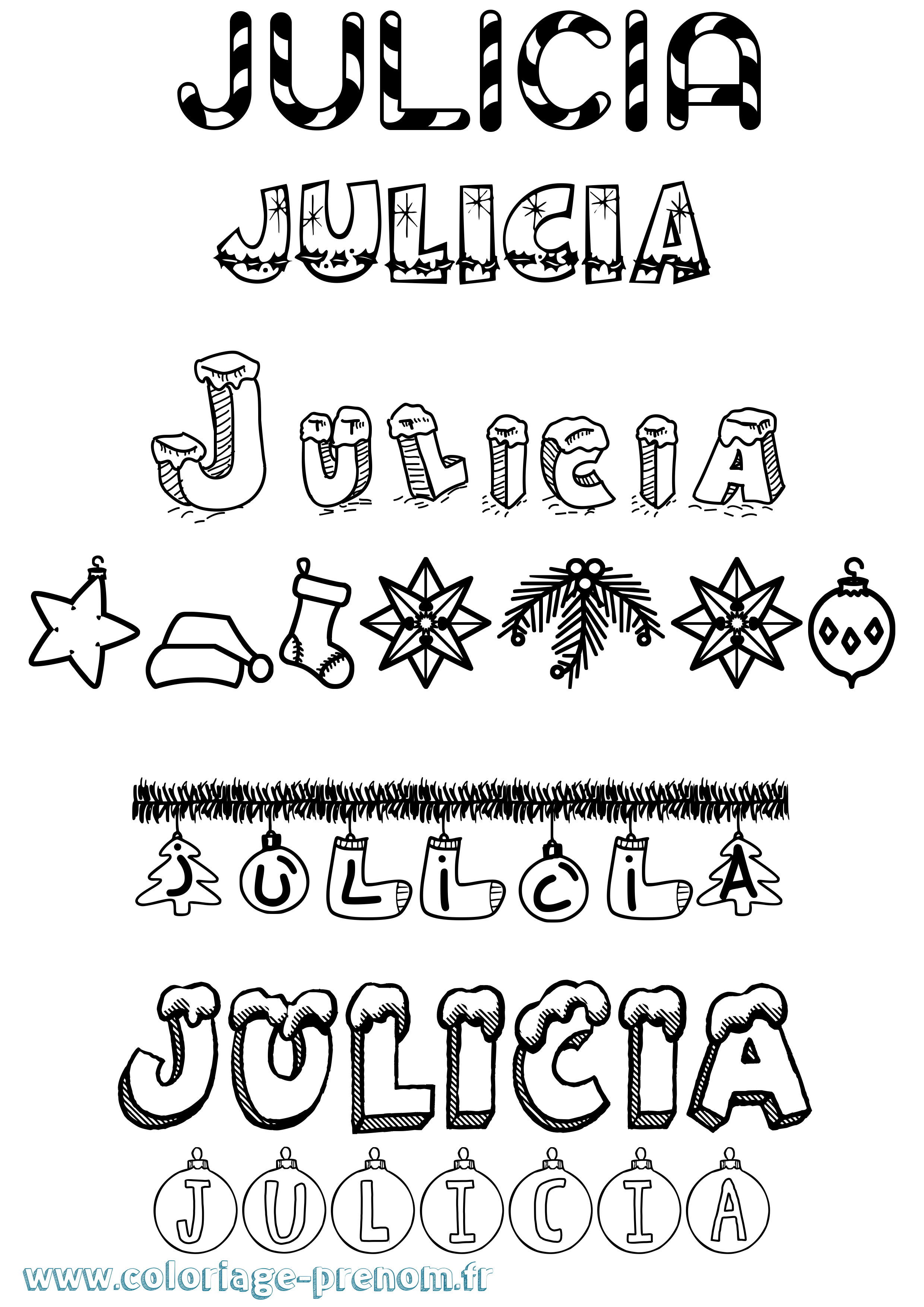 Coloriage Julicia Noël Coloriage prénom Julicia Noël