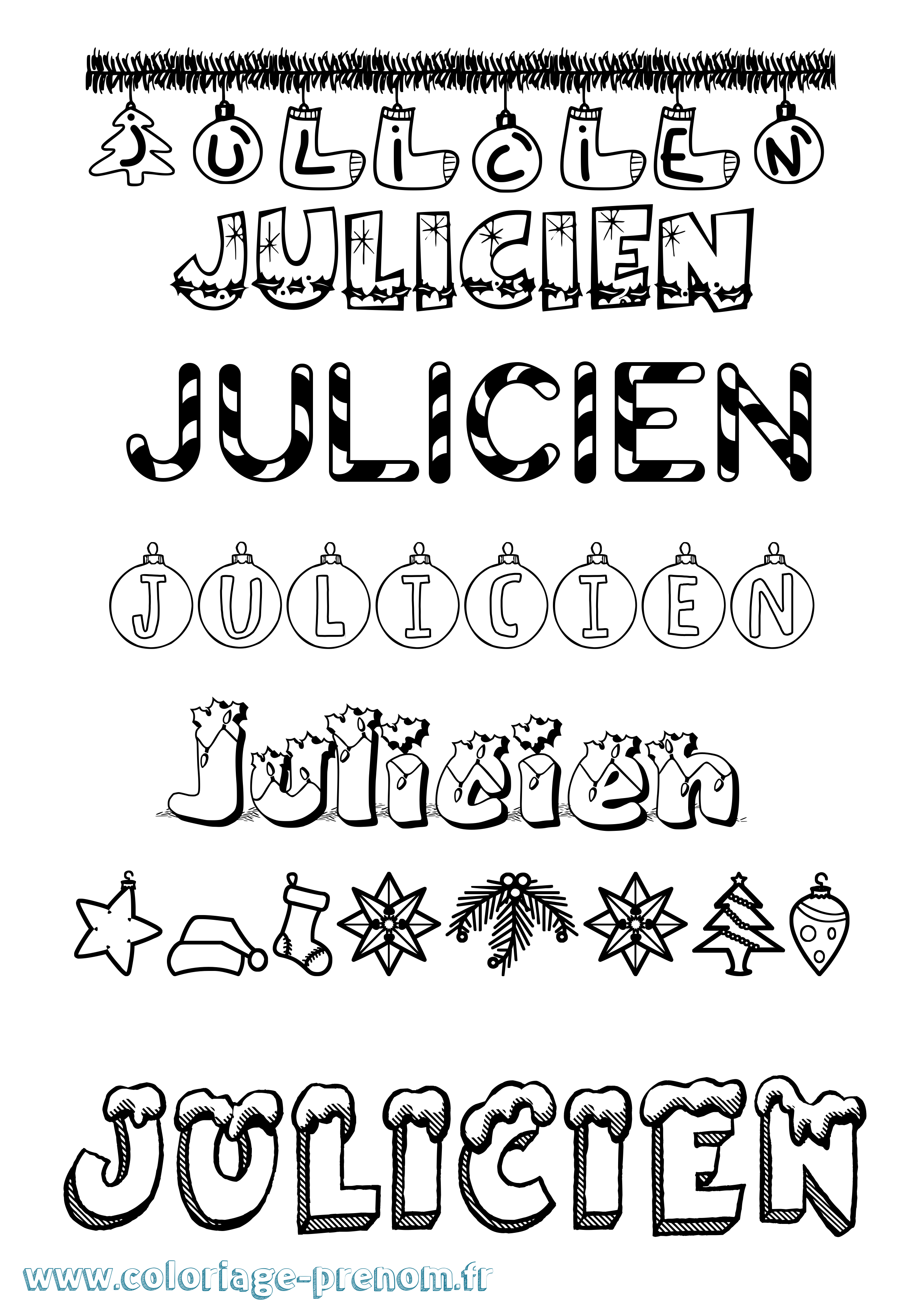 Coloriage Julicien Noël Coloriage prénom Julicien Noël