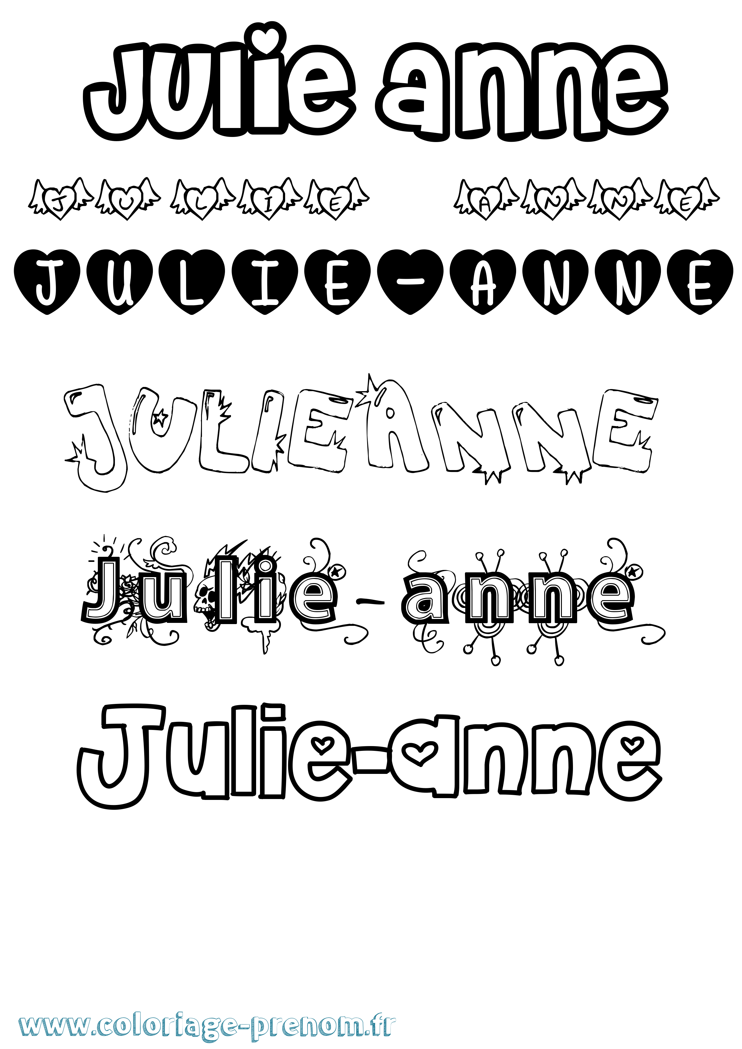 Coloriage Julie-Anne Girly Coloriage prénom Julie-Anne Girly