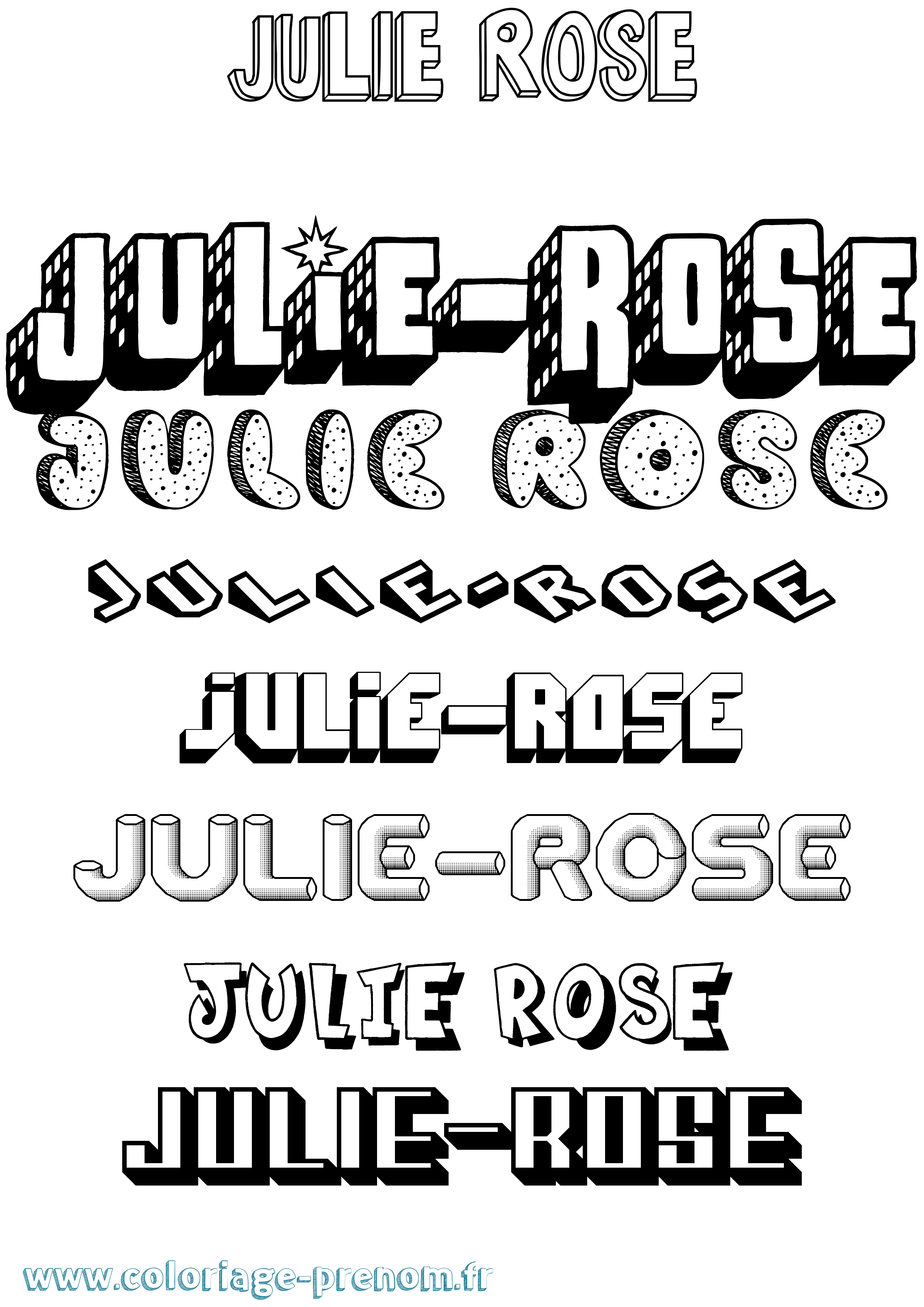 Coloriage Julie-Rose Effet 3D Coloriage prénom Julie-Rose Effet 3D
