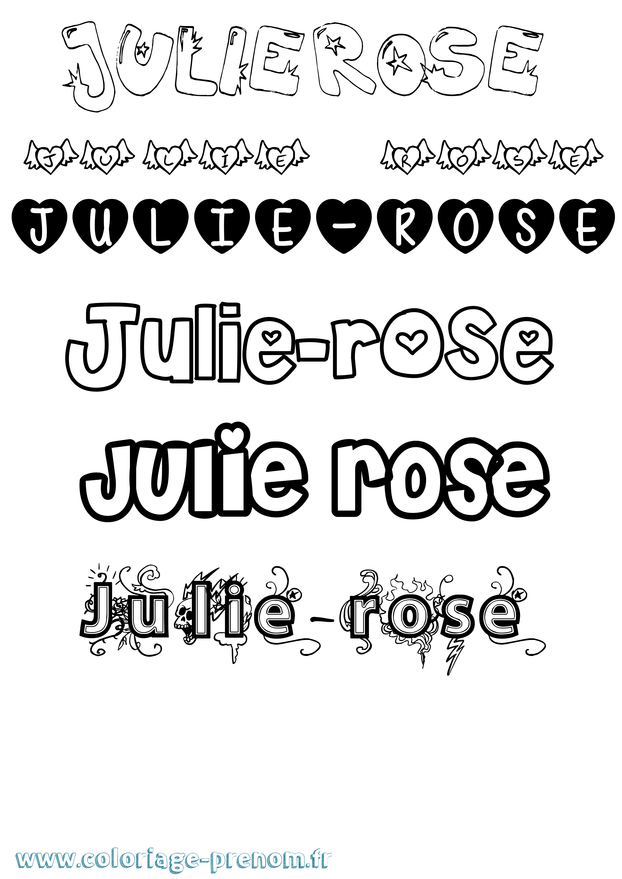 Coloriage Julie-Rose Girly Coloriage prénom Julie-Rose Girly