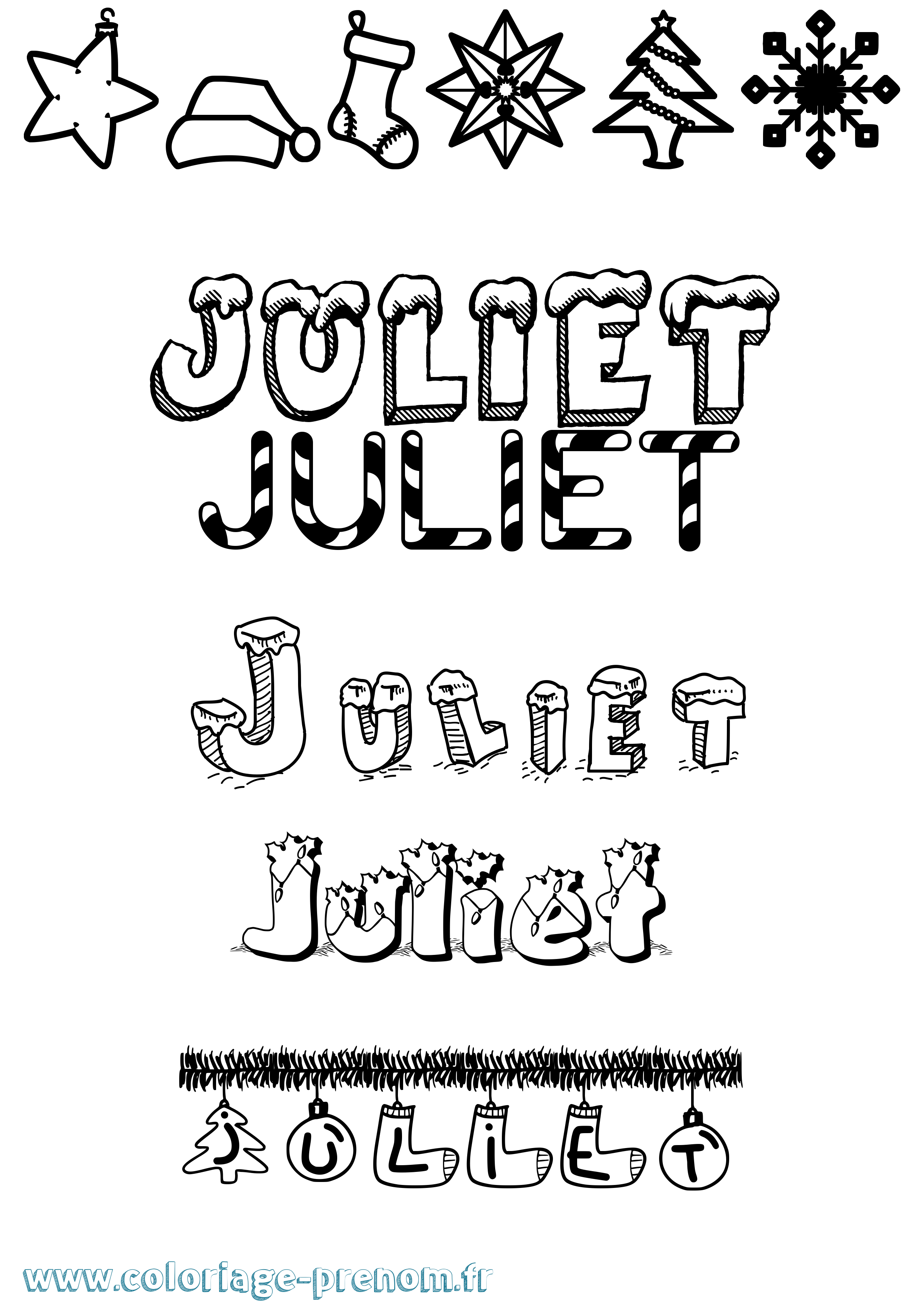 Coloriage Juliet Noël Coloriage prénom Juliet Noël