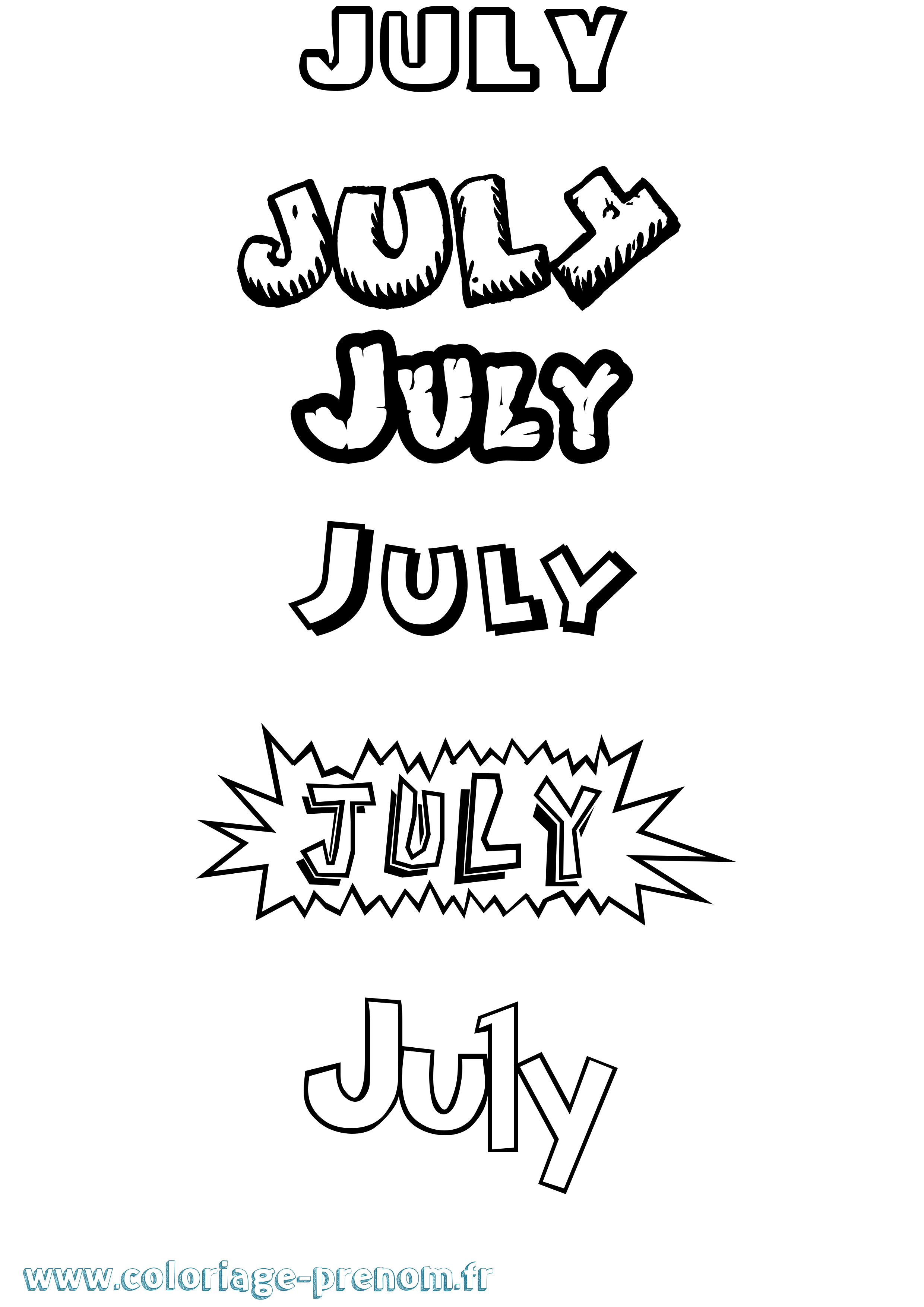Coloriage July Dessin Animé Coloriage prénom July Dessin Animé