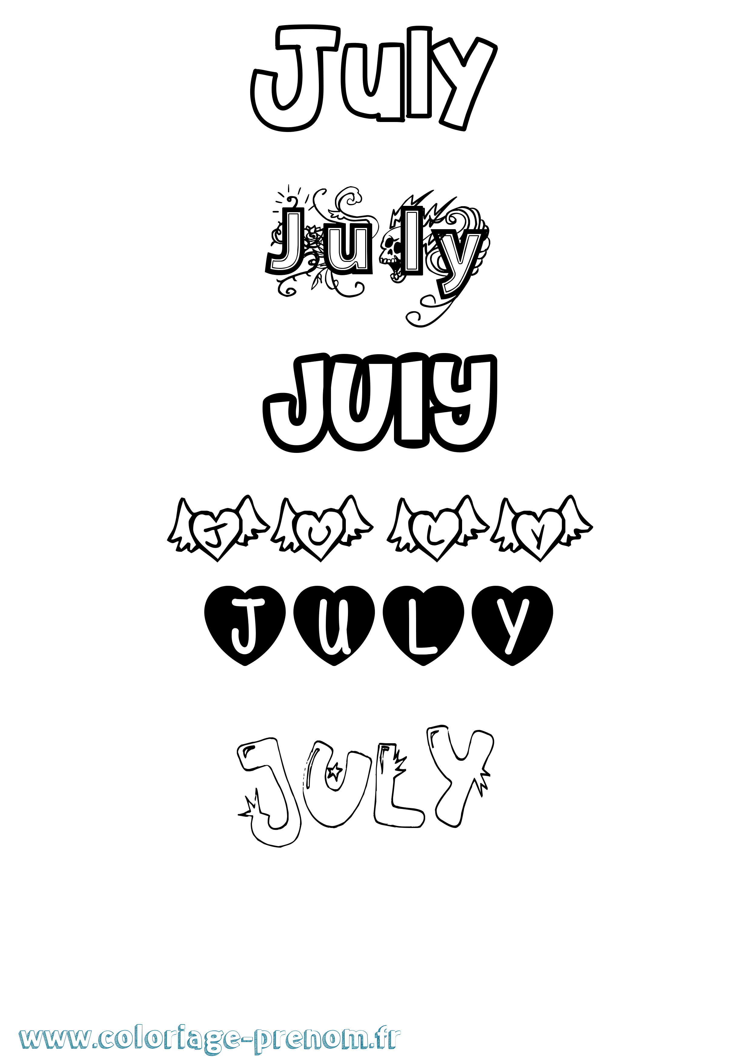 Coloriage July Girly Coloriage prénom July Girly