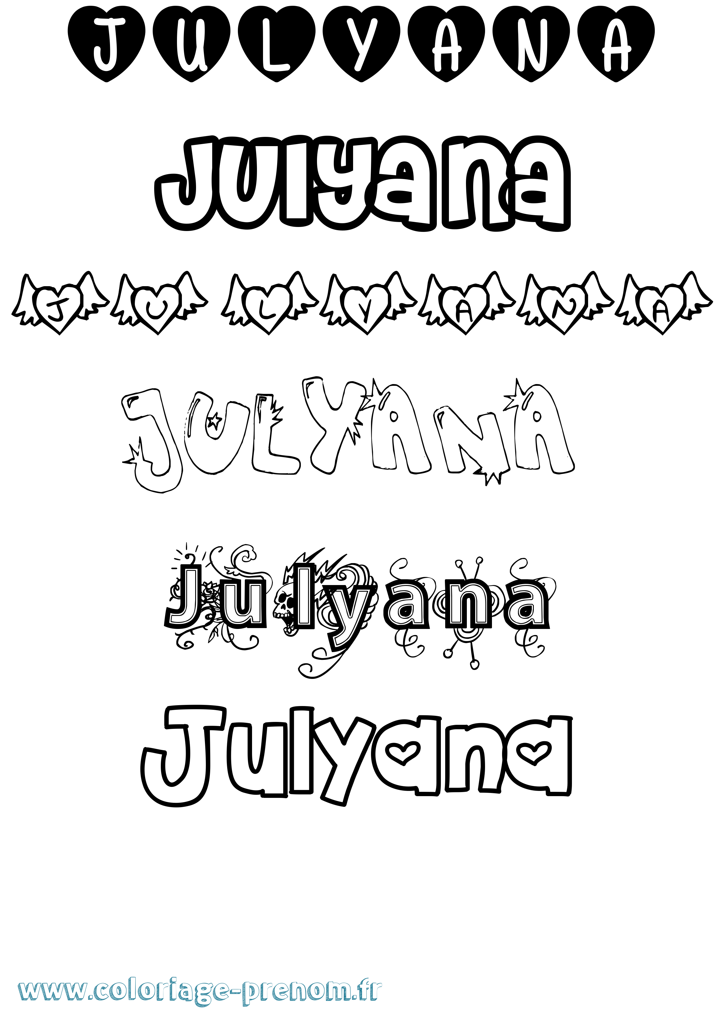 Coloriage Julyana Girly Coloriage prénom Julyana Girly
