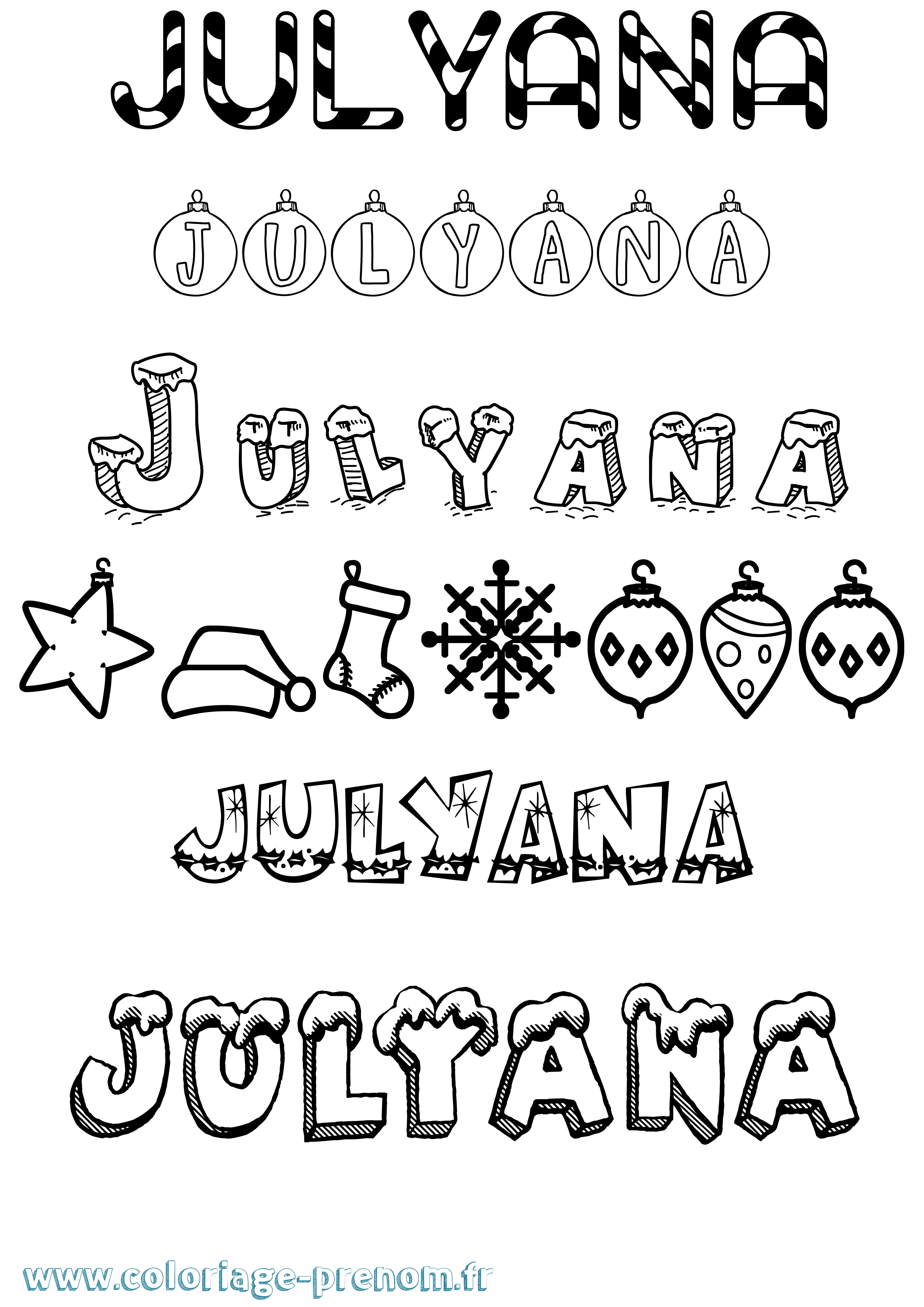 Coloriage Julyana Noël Coloriage prénom Julyana Noël