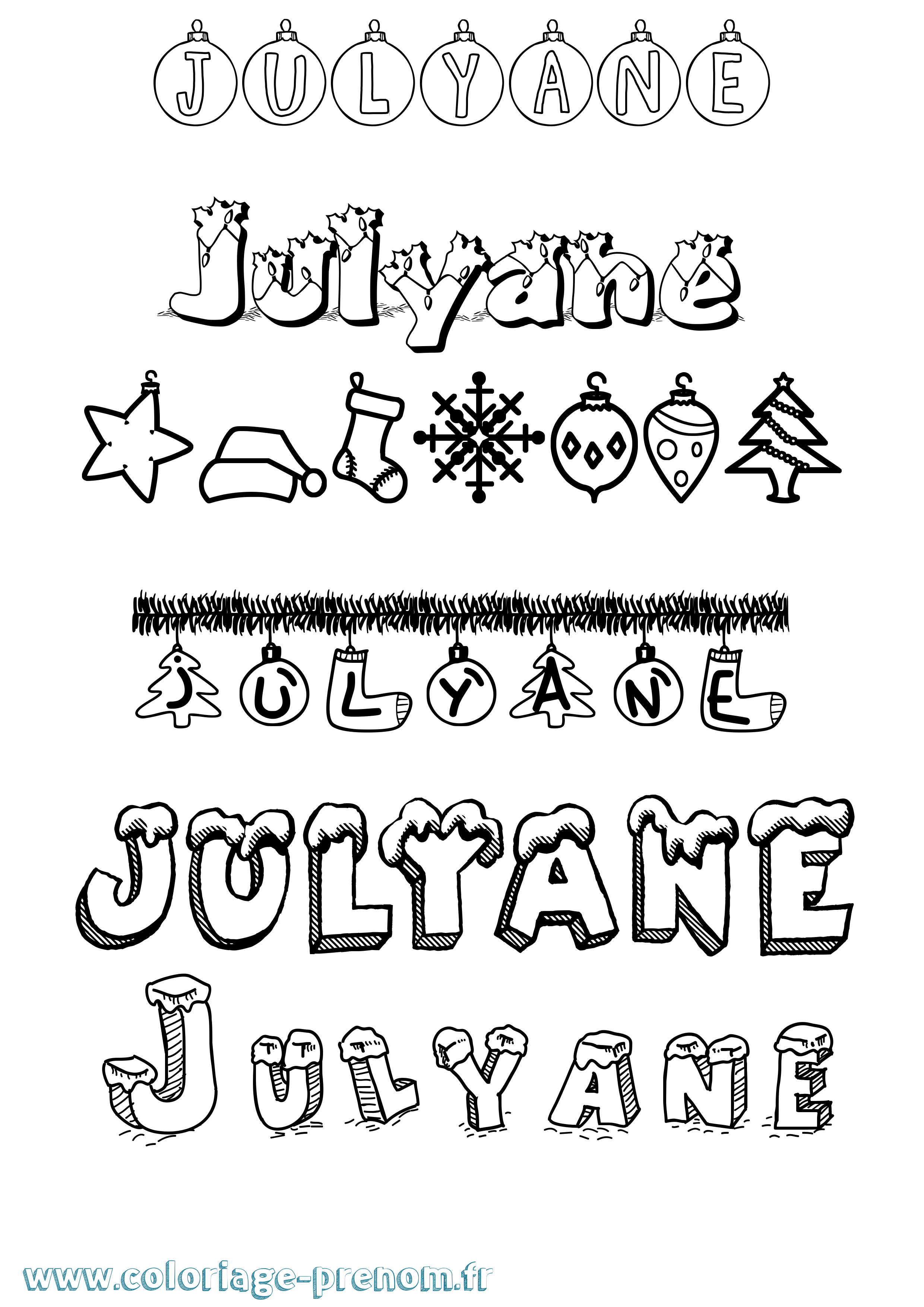 Coloriage Julyane Noël Coloriage prénom Julyane Noël