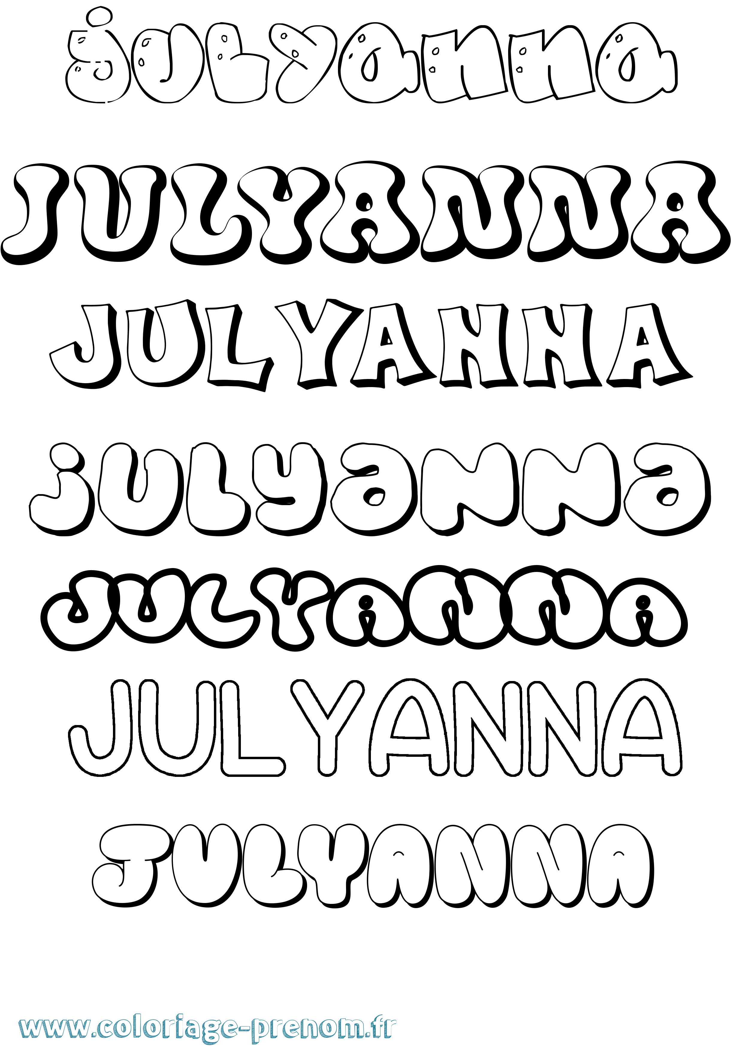 Coloriage Julyanna Bubble Coloriage prénom Julyanna Bubble