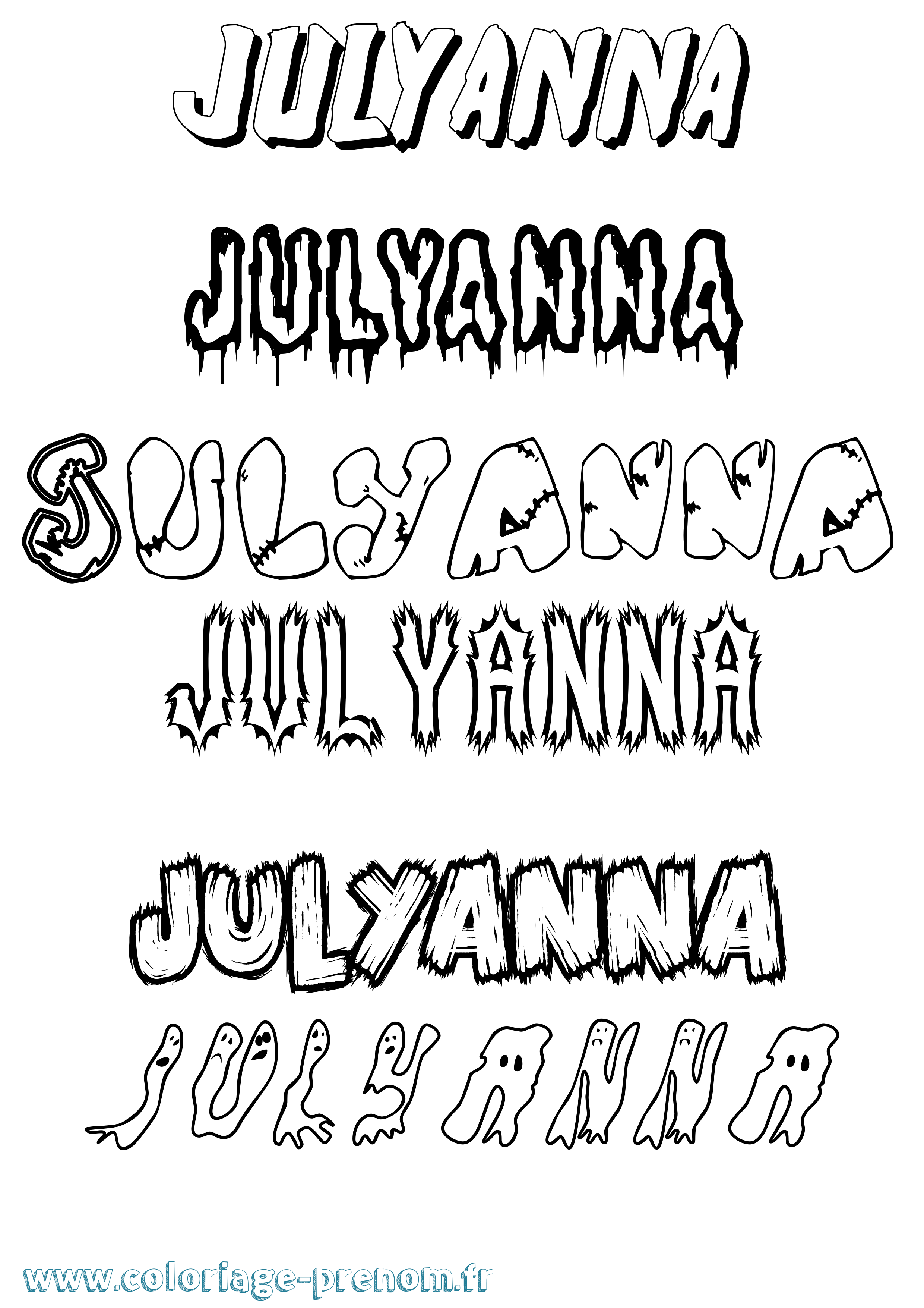 Coloriage Julyanna Frisson Coloriage prénom Julyanna Frisson