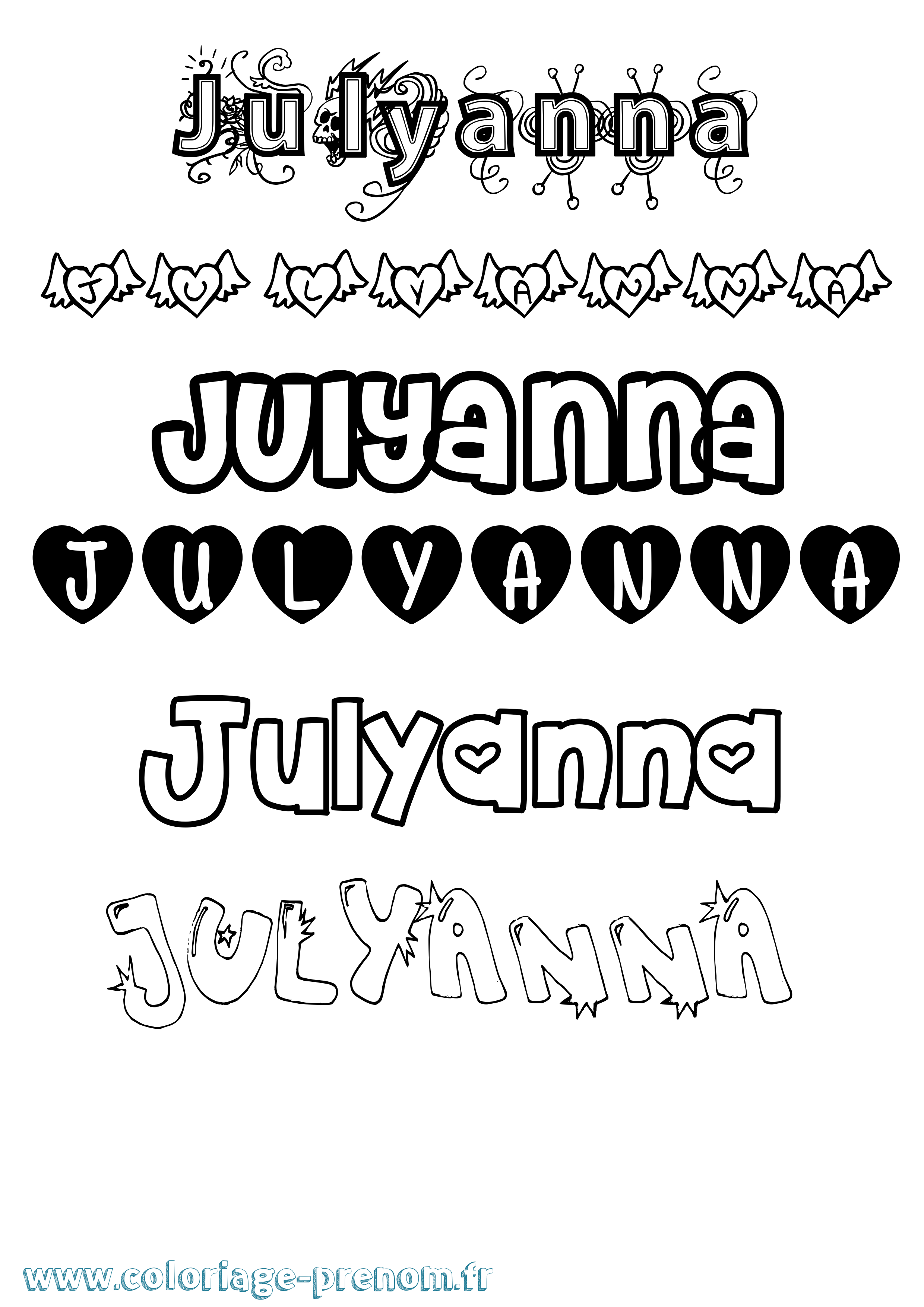 Coloriage Julyanna Girly Coloriage prénom Julyanna Girly