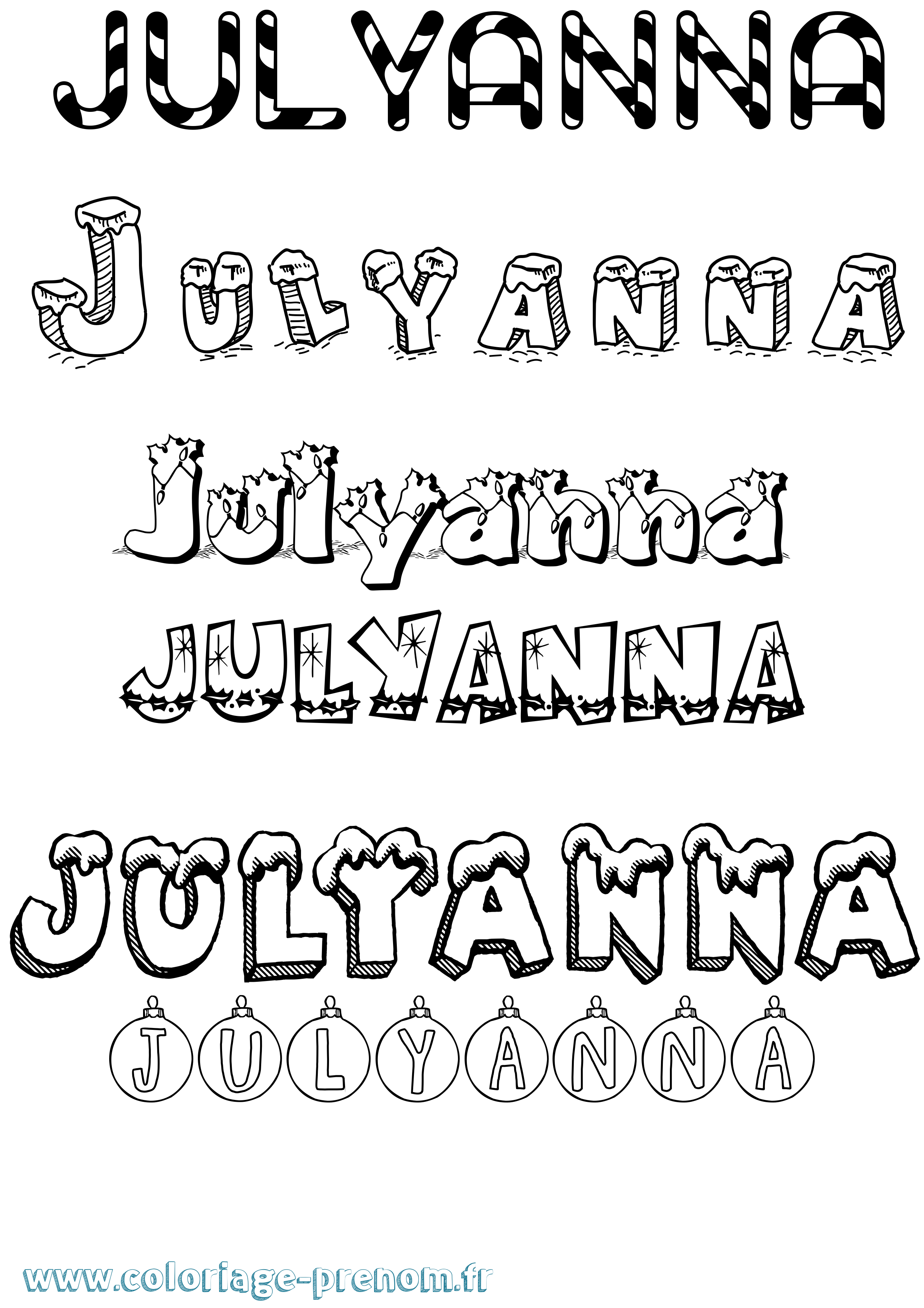 Coloriage Julyanna Noël Coloriage prénom Julyanna Noël
