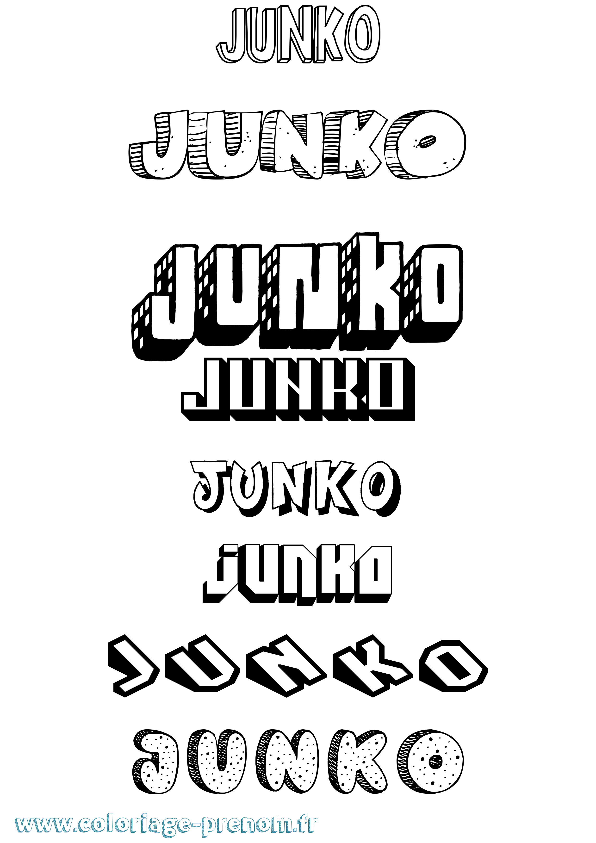 Coloriage Junko Effet 3D Coloriage prénom Junko Effet 3D